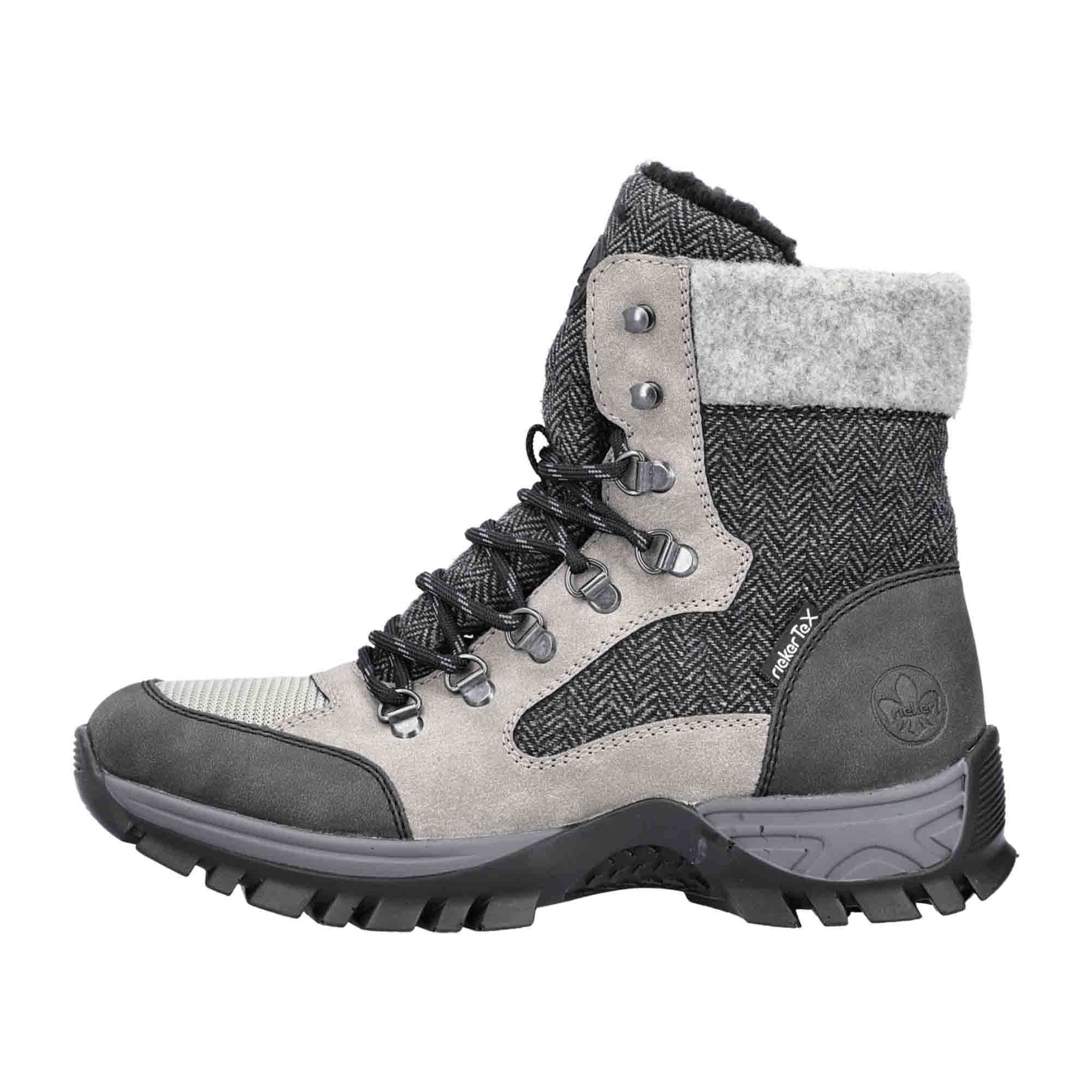 Rieker Women's Grey Winter Boots with Lace-Up Design and Warm Lining