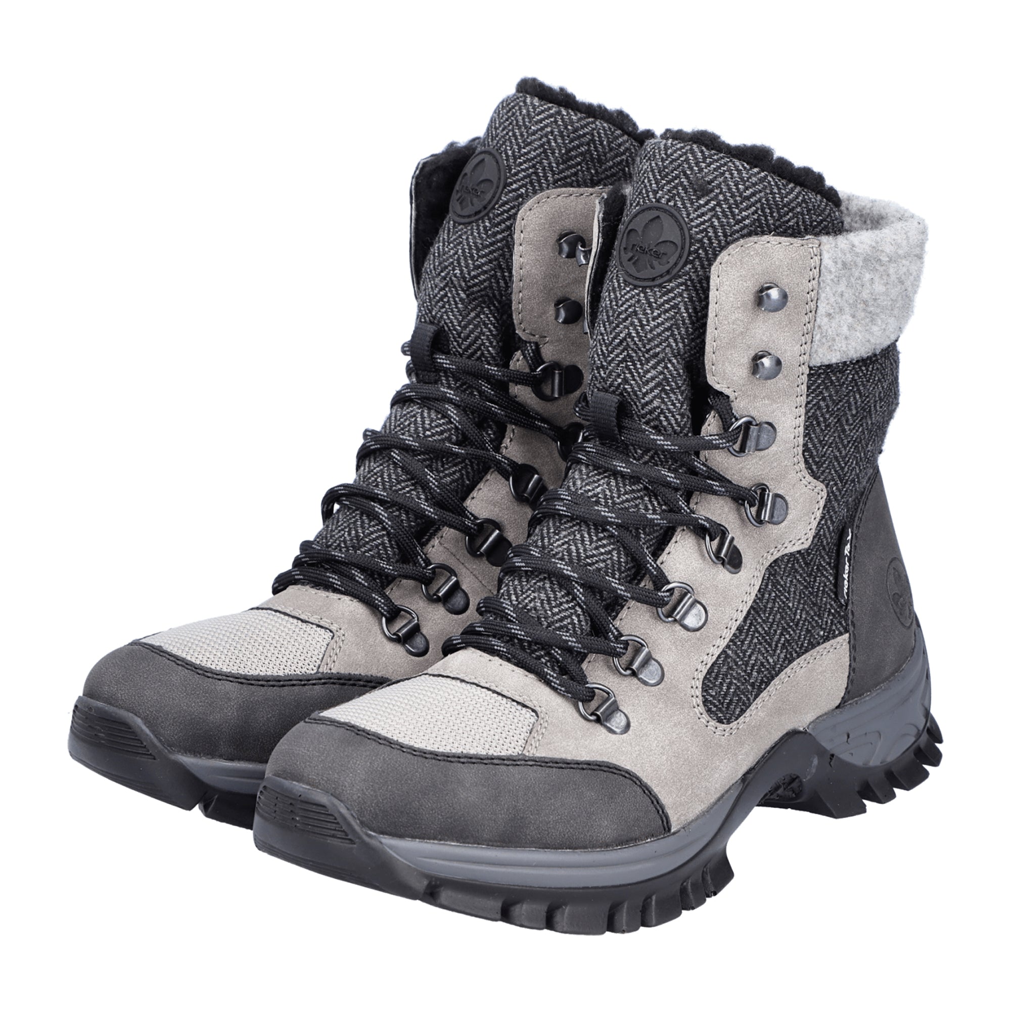 Rieker Women's Grey Winter Boots with Lace-Up Design and Warm Lining