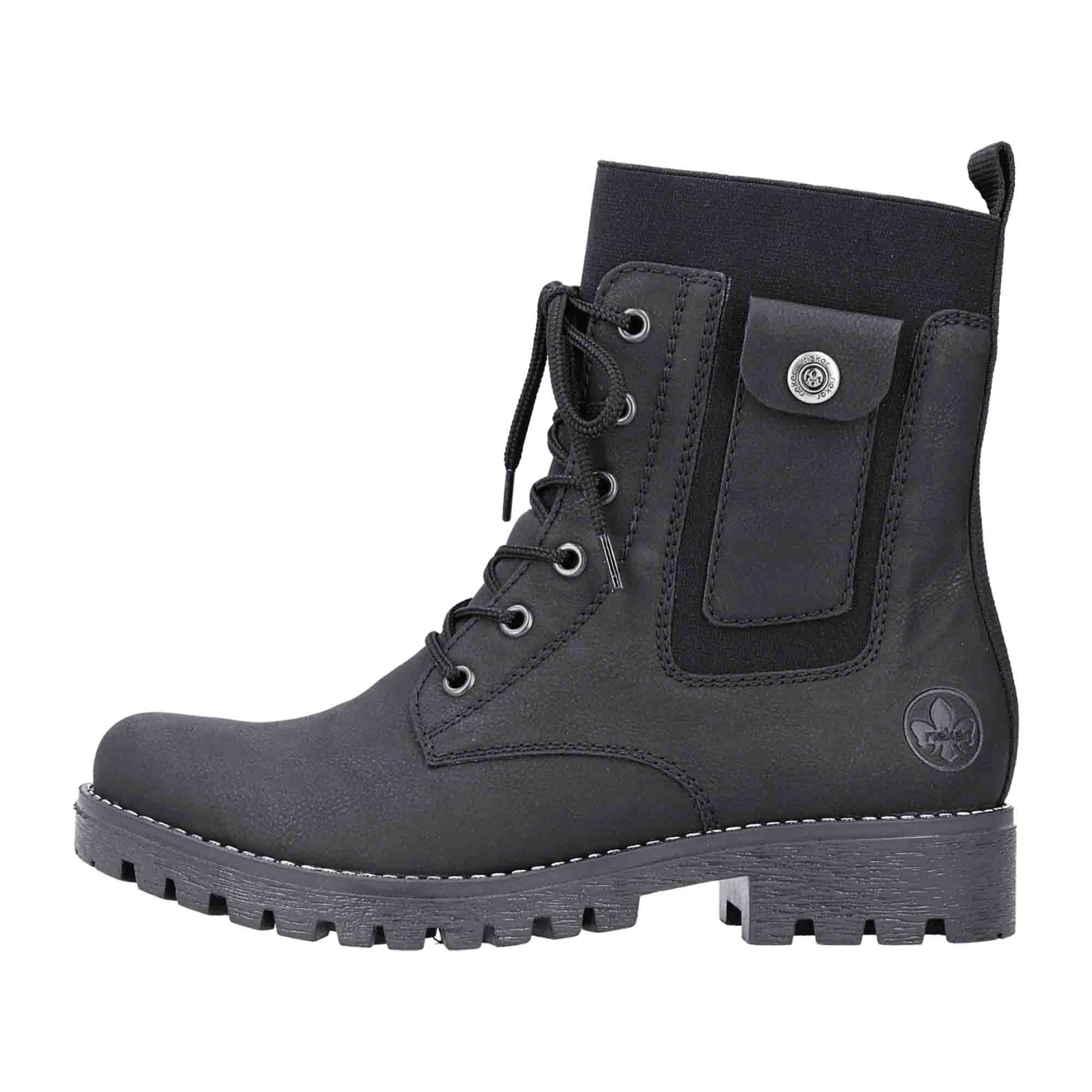 Rieker Women's Black Lace Up Ankle Boots with Warm Lining for Winter Comfort - Bartel-Shop