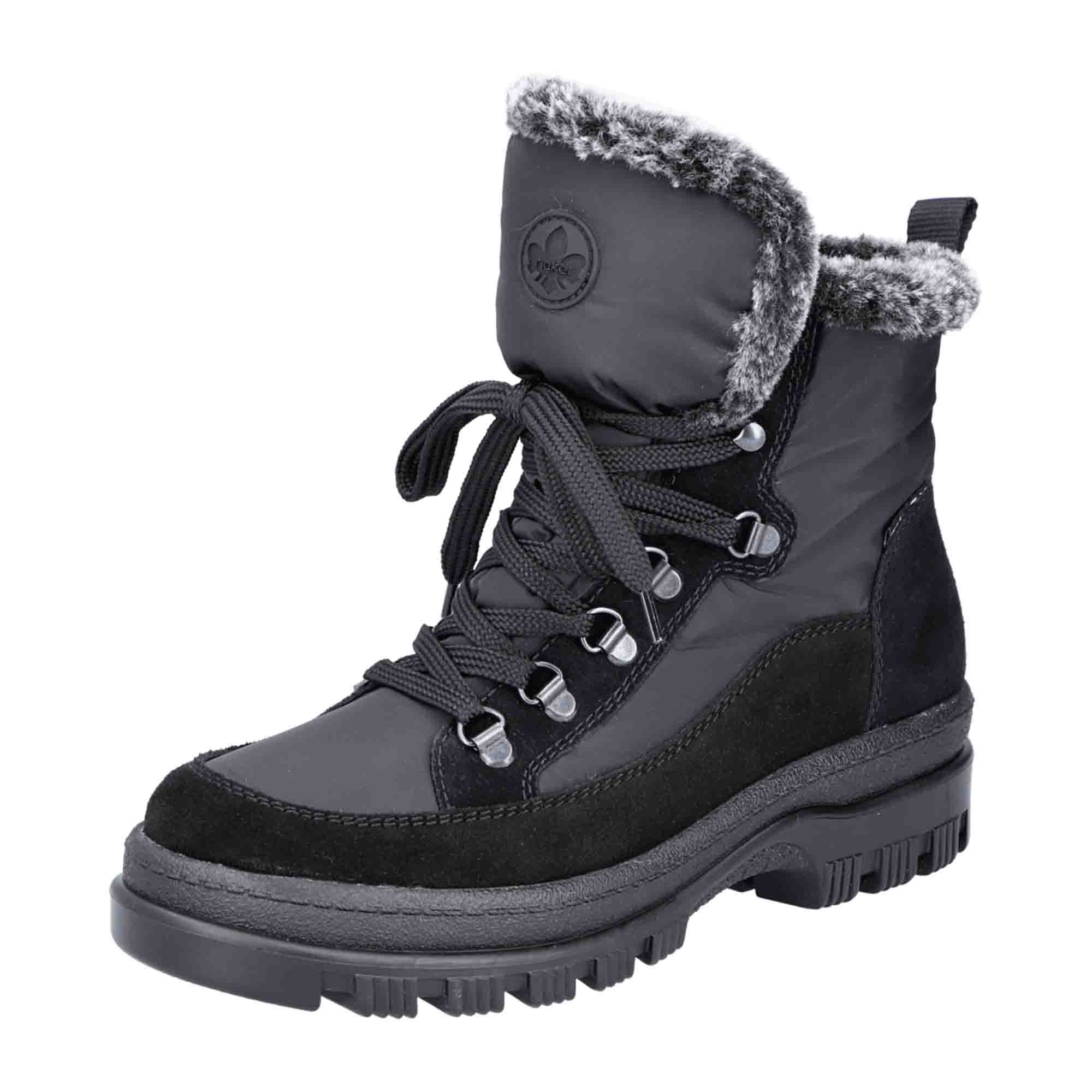 Rieker Women's Black Winter Boots X8222-00 Warm Lined with Lace-Up Closure