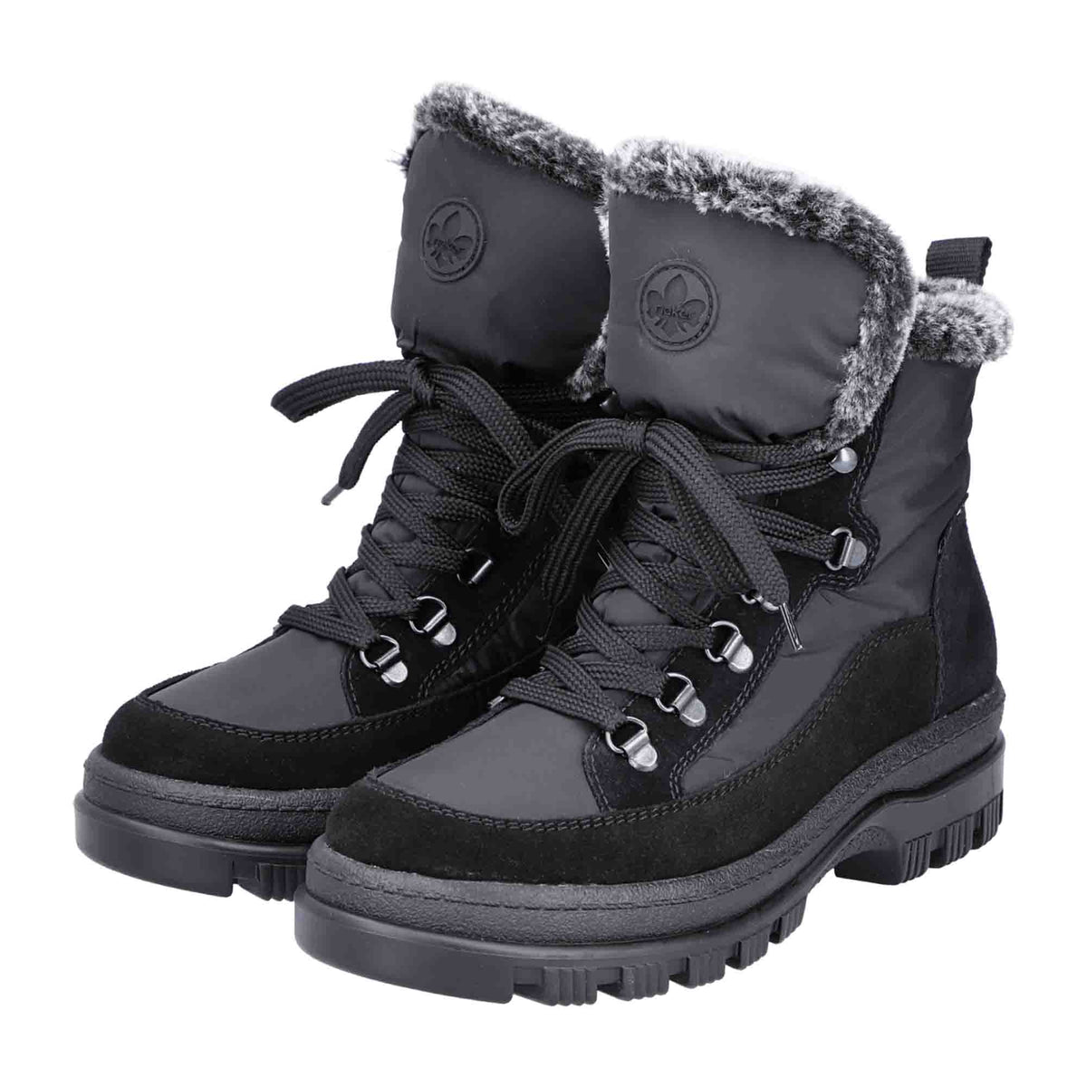 Rieker Women's Black Winter Boots X8222-00 Warm Lined with Lace-Up Closure