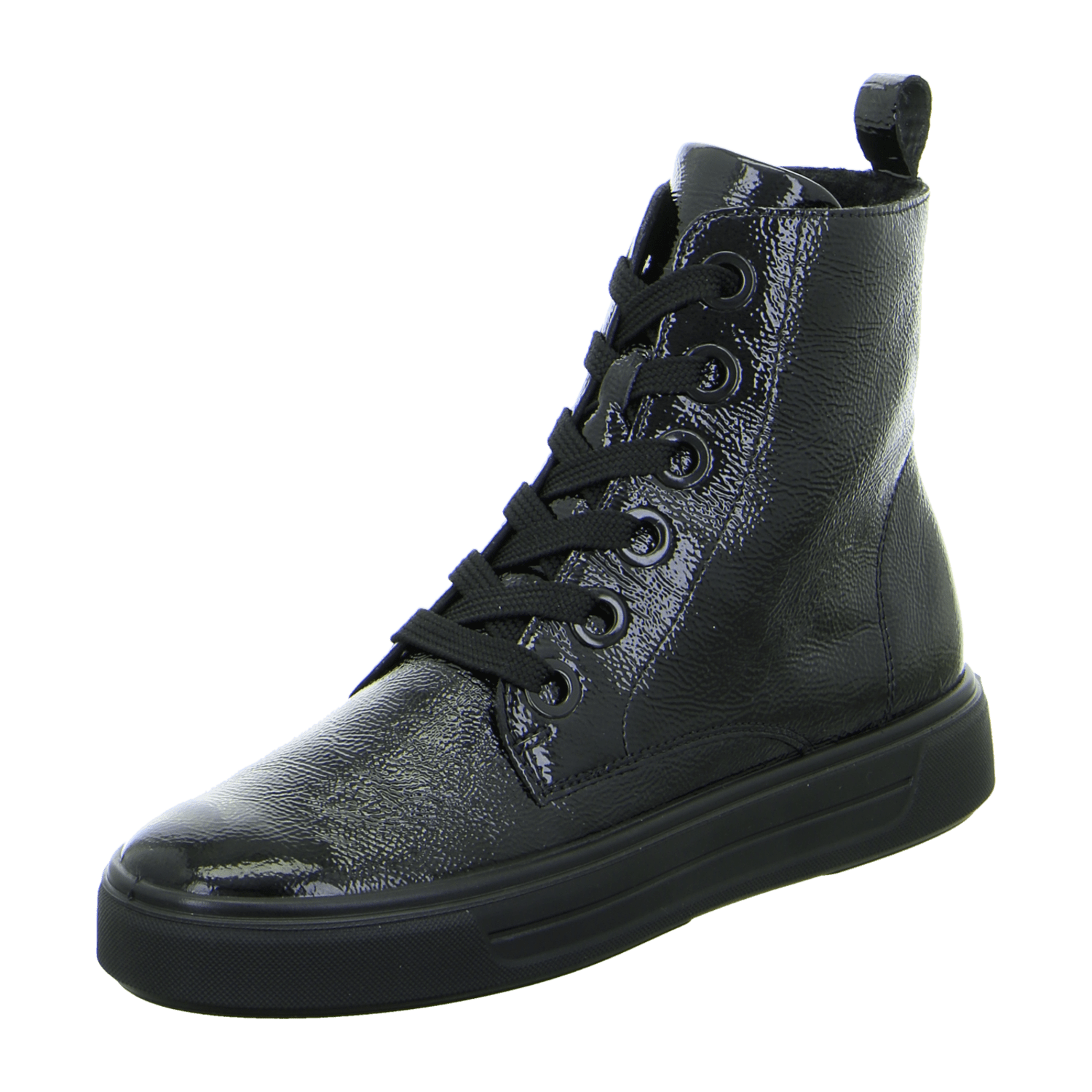 ARA Courtyard Women's Lace-Up Ankle Boots Black Classic Patent Leather with Textile Lining