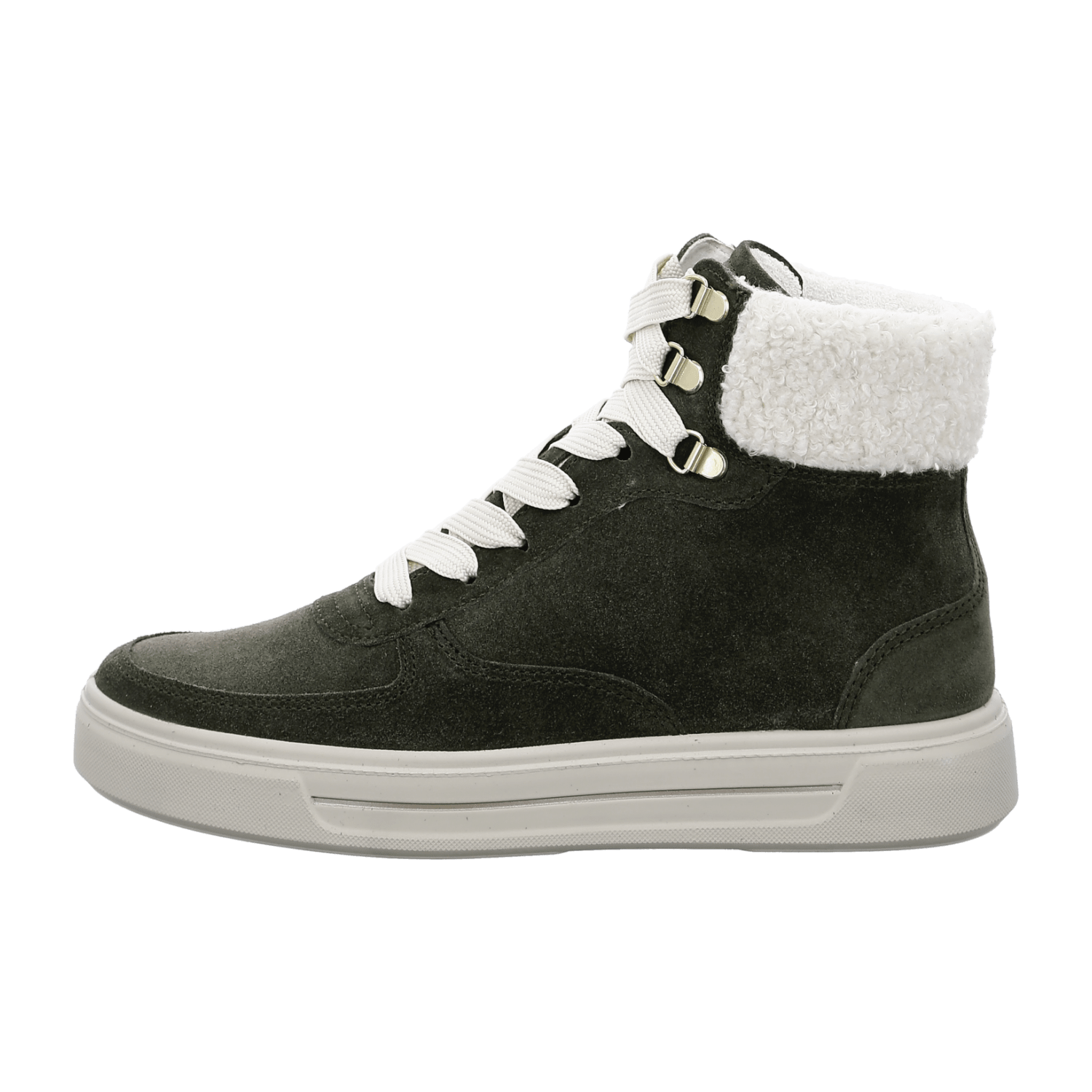 ARA COURTYARD Women's Velour Leather Sneakers in Green with Lace-Up Closure