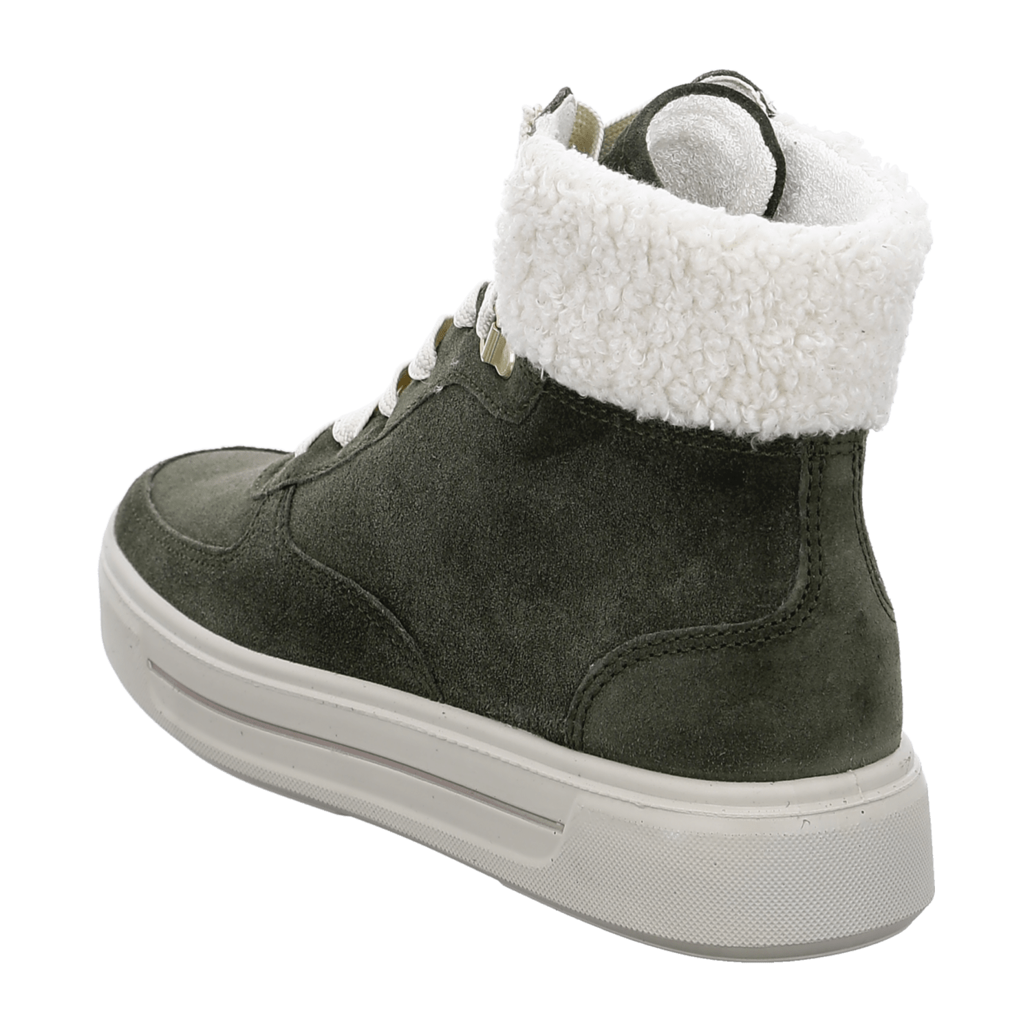 ARA COURTYARD Women's Velour Leather Sneakers in Green with Lace-Up Closure