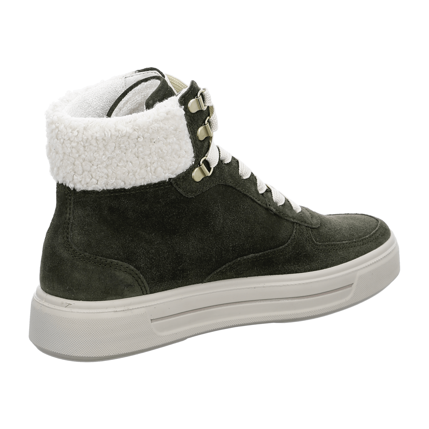 ARA COURTYARD Women's Velour Leather Sneakers in Green with Lace-Up Closure