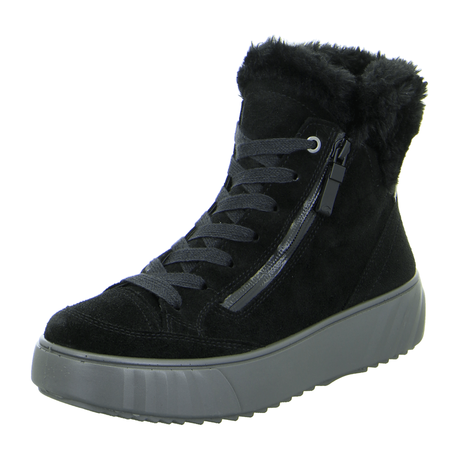 ARA MONACO Women's Sneakers in Black Velour Leather with Lace-Up Closure and Gore-Tex Warm Lining