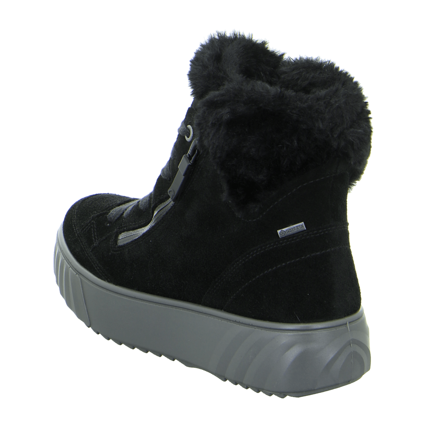 ARA MONACO Women's Sneakers in Black Velour Leather with Lace-Up Closure and Gore-Tex Warm Lining