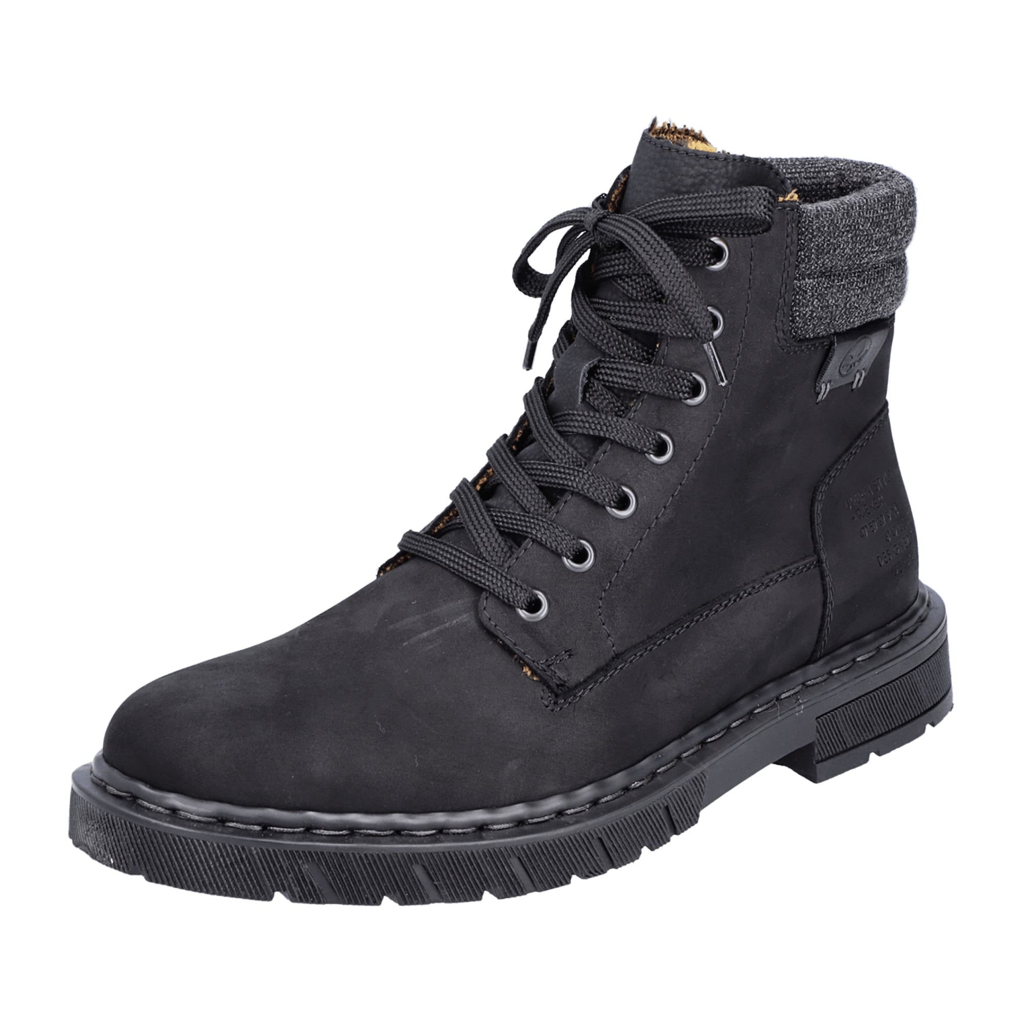 Rieker Black Lace-Up Boots with Textile Lining for Fall Winter Comfort and Style