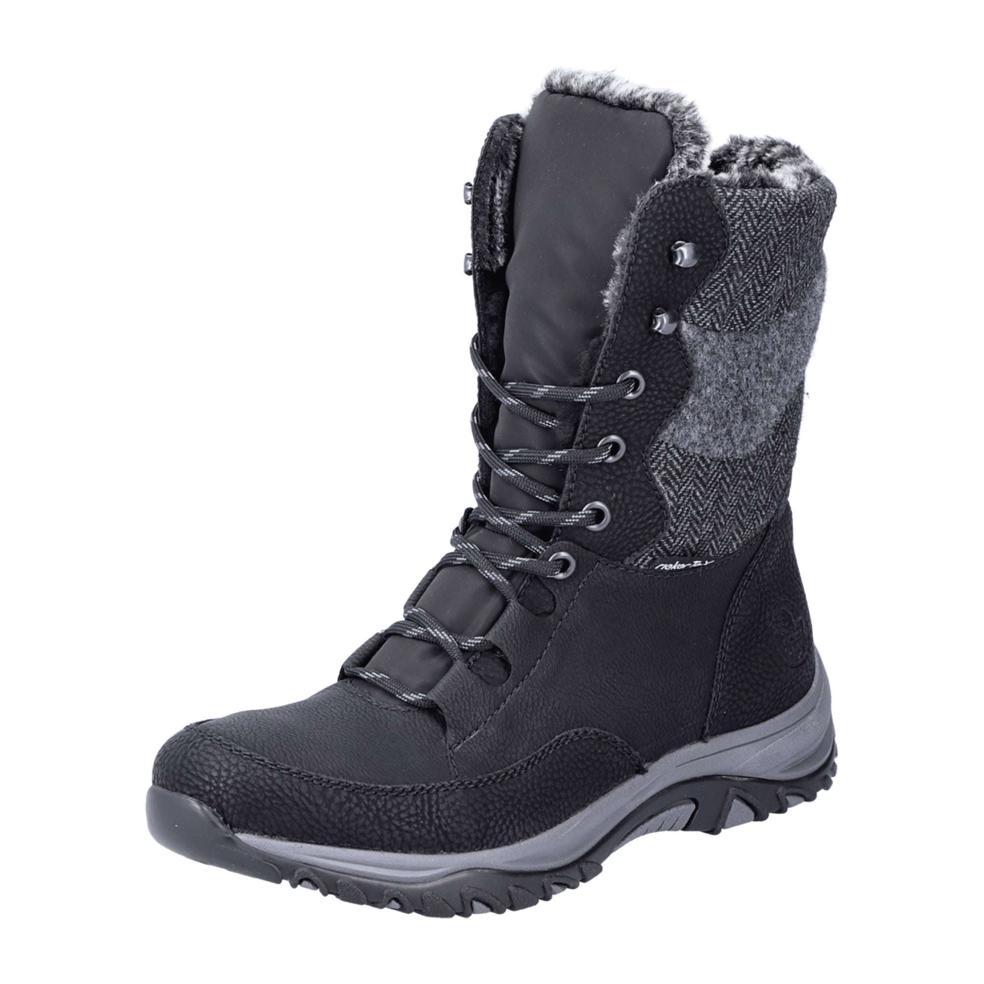 Rieker Women's Black Boots Warm Lined Synthetic Upper Rubber Sole Winter Shoe