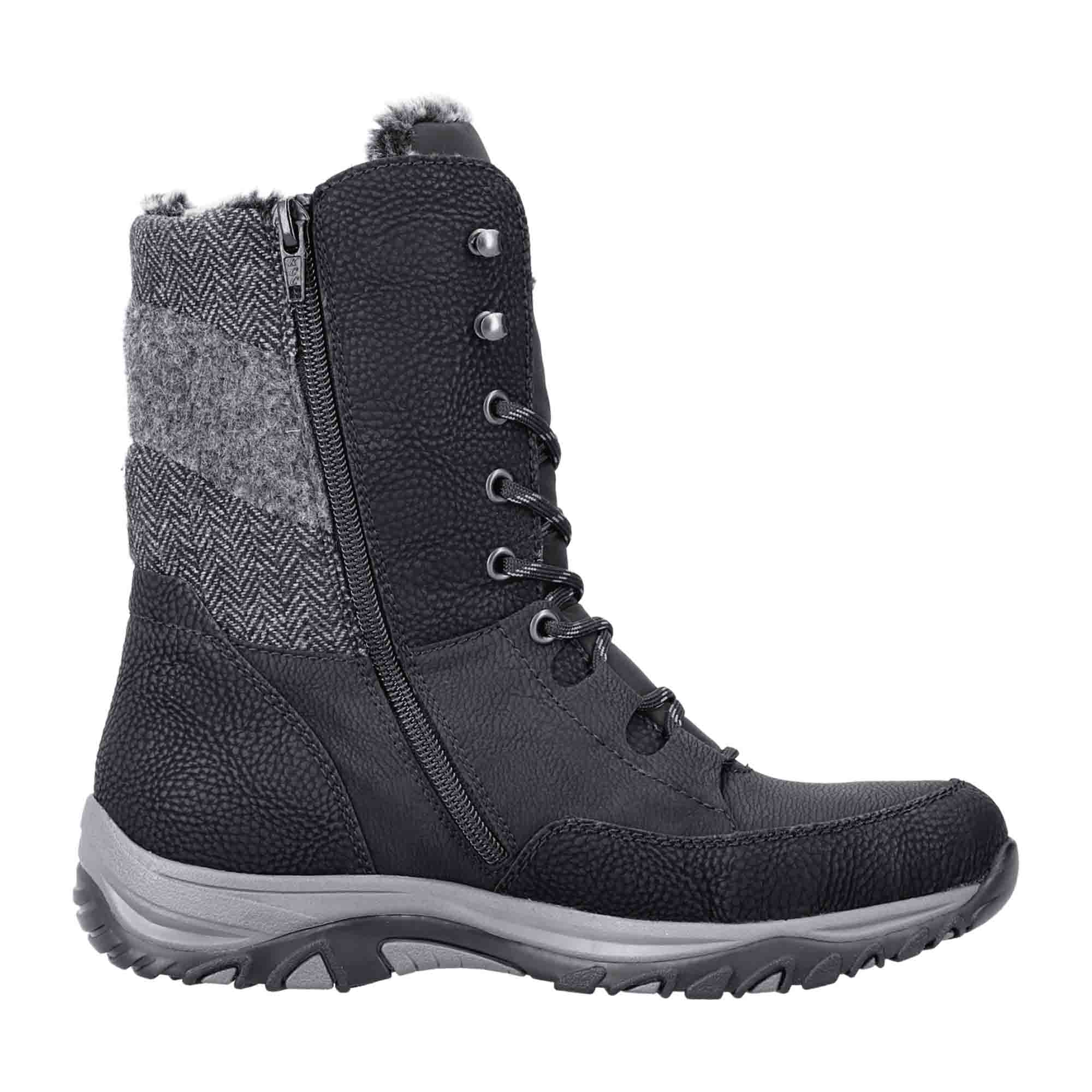 Rieker Women's Black Boots Warm Lined Synthetic Upper Rubber Sole Winter Shoe