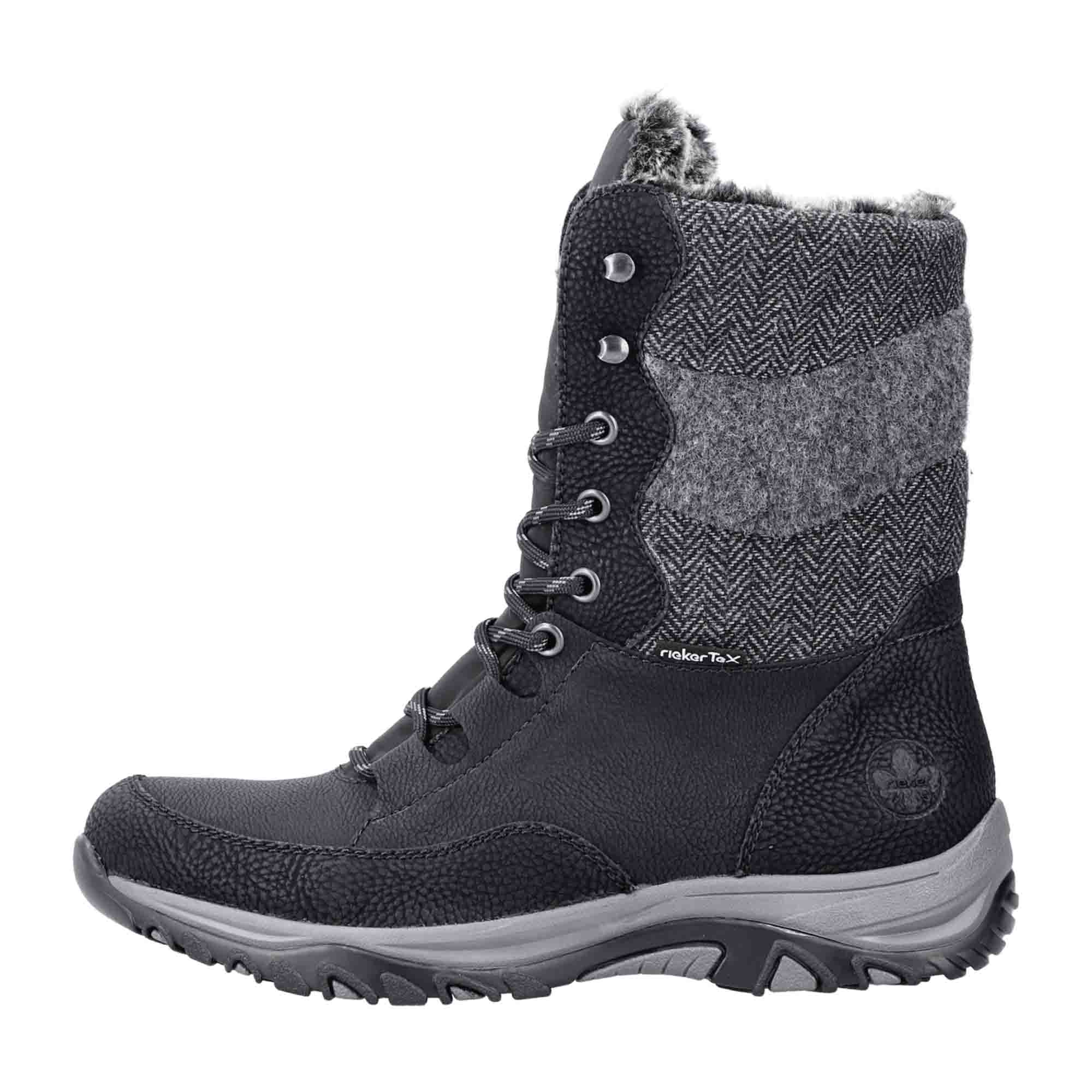 Rieker Women's Black Boots Warm Lined Synthetic Upper Rubber Sole Winter Shoe
