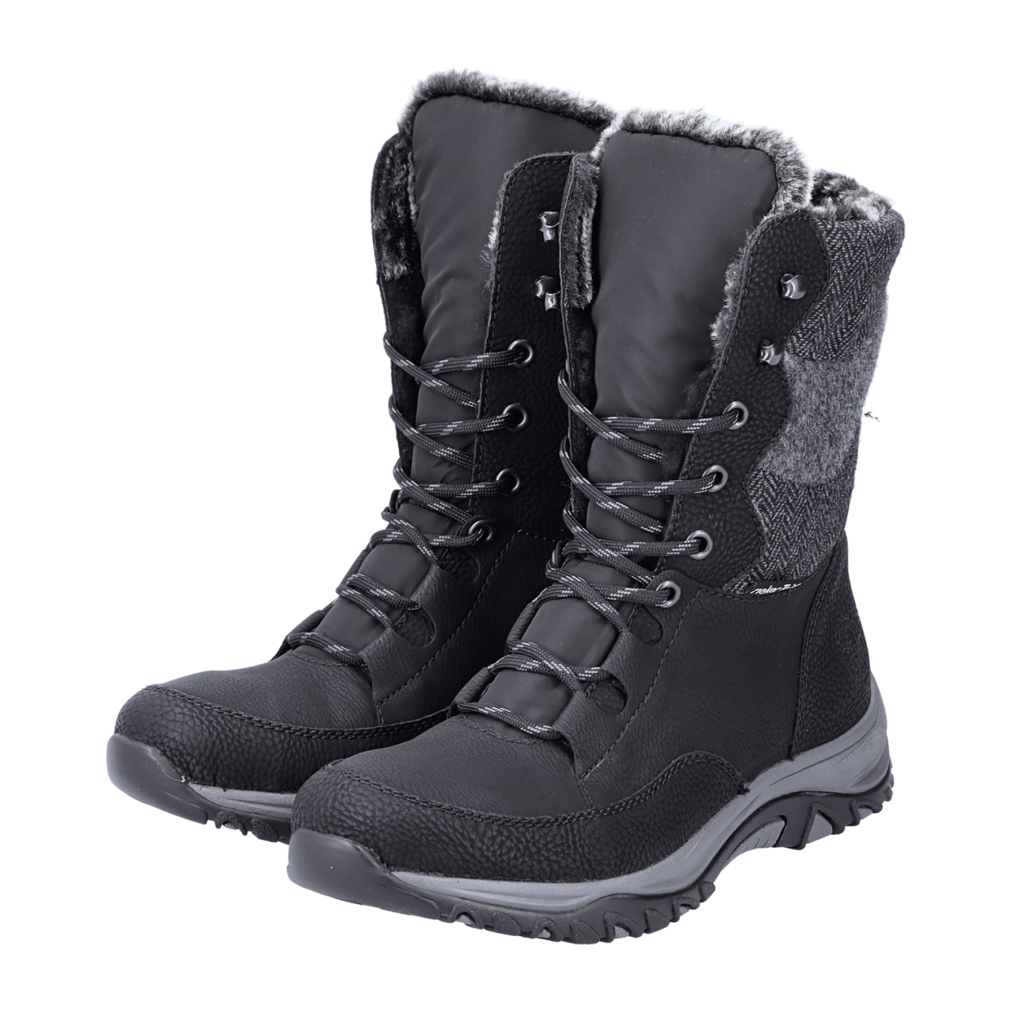 Rieker Women's Black Boots Warm Lined Synthetic Upper Rubber Sole Winter Shoe