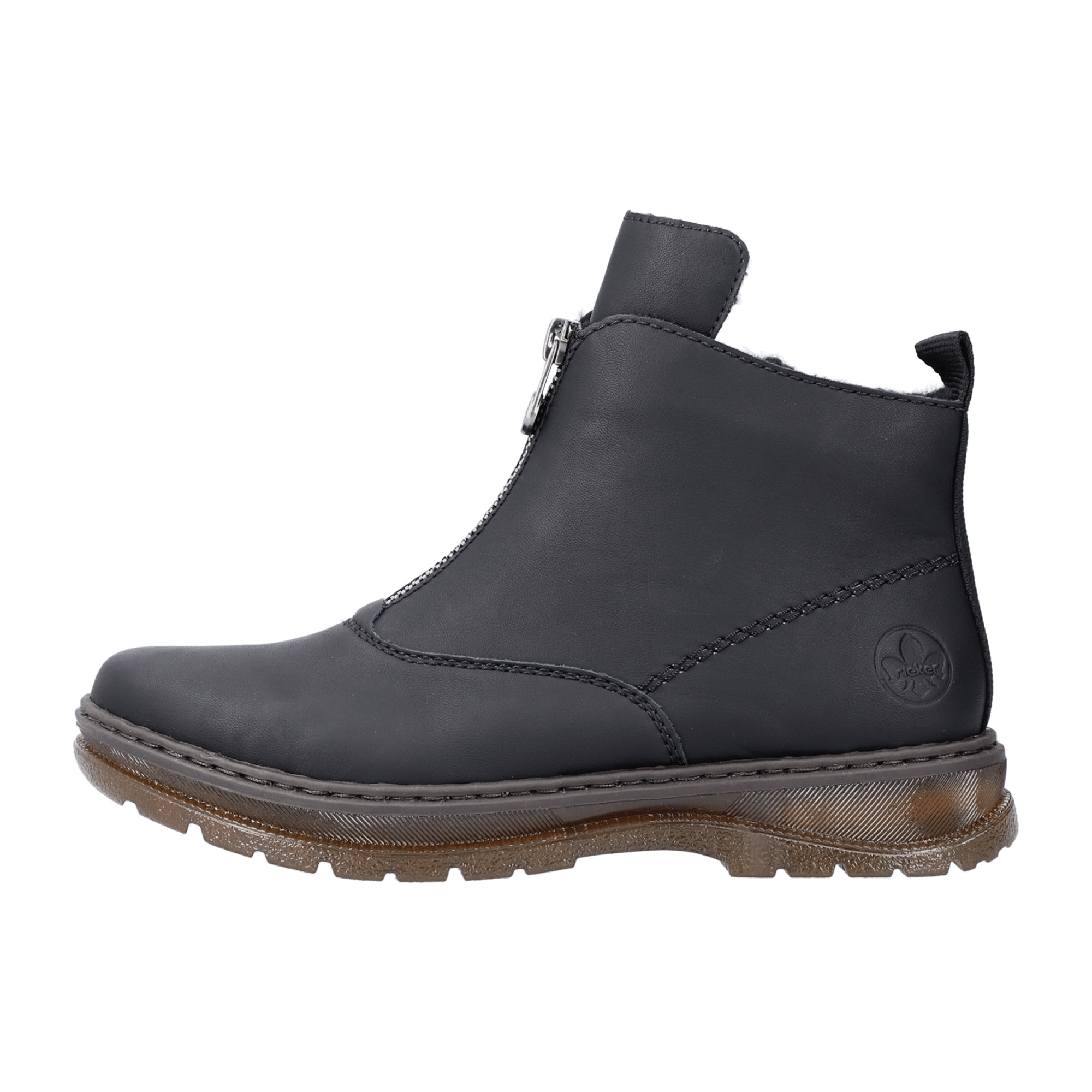Rieker Black Ankle Boots with Zipper for Women Winter Faux Leather Lined