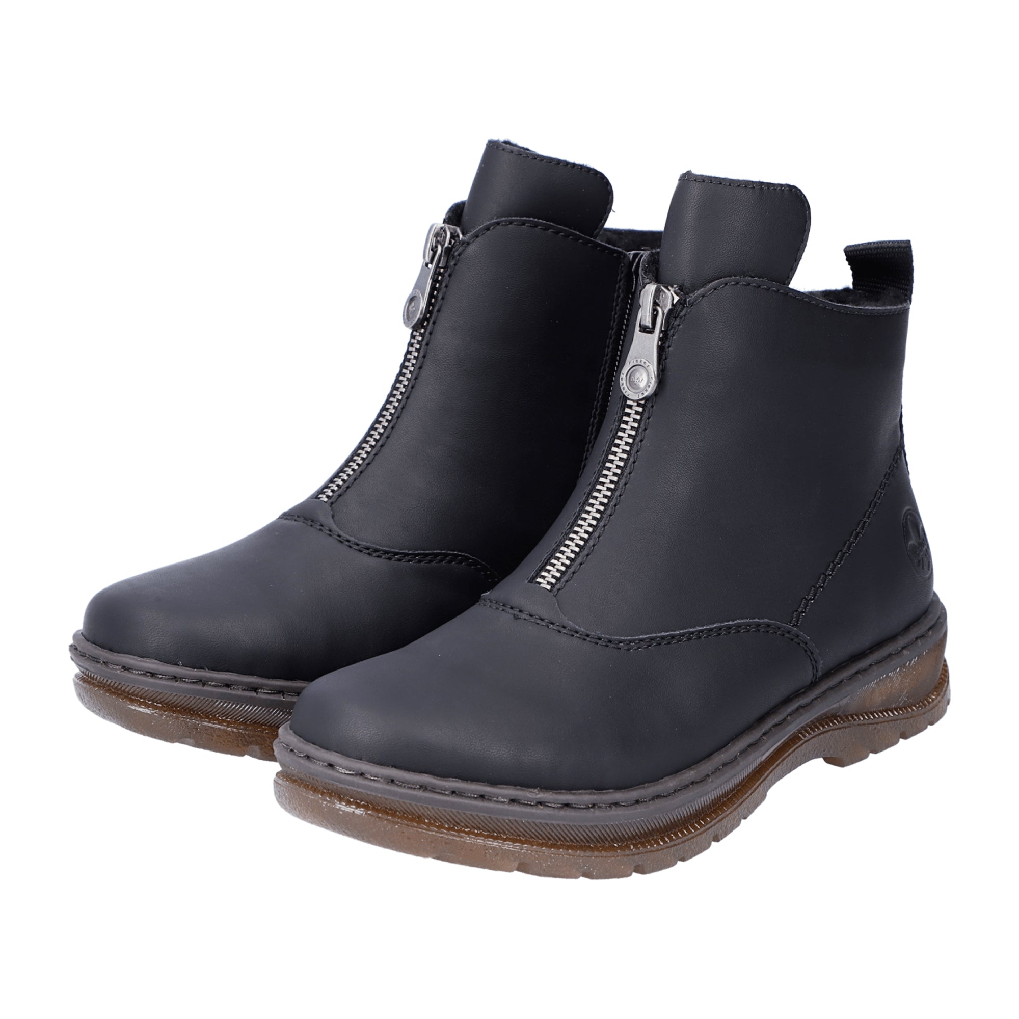 Rieker Black Ankle Boots with Zipper for Women Winter Faux Leather Lined