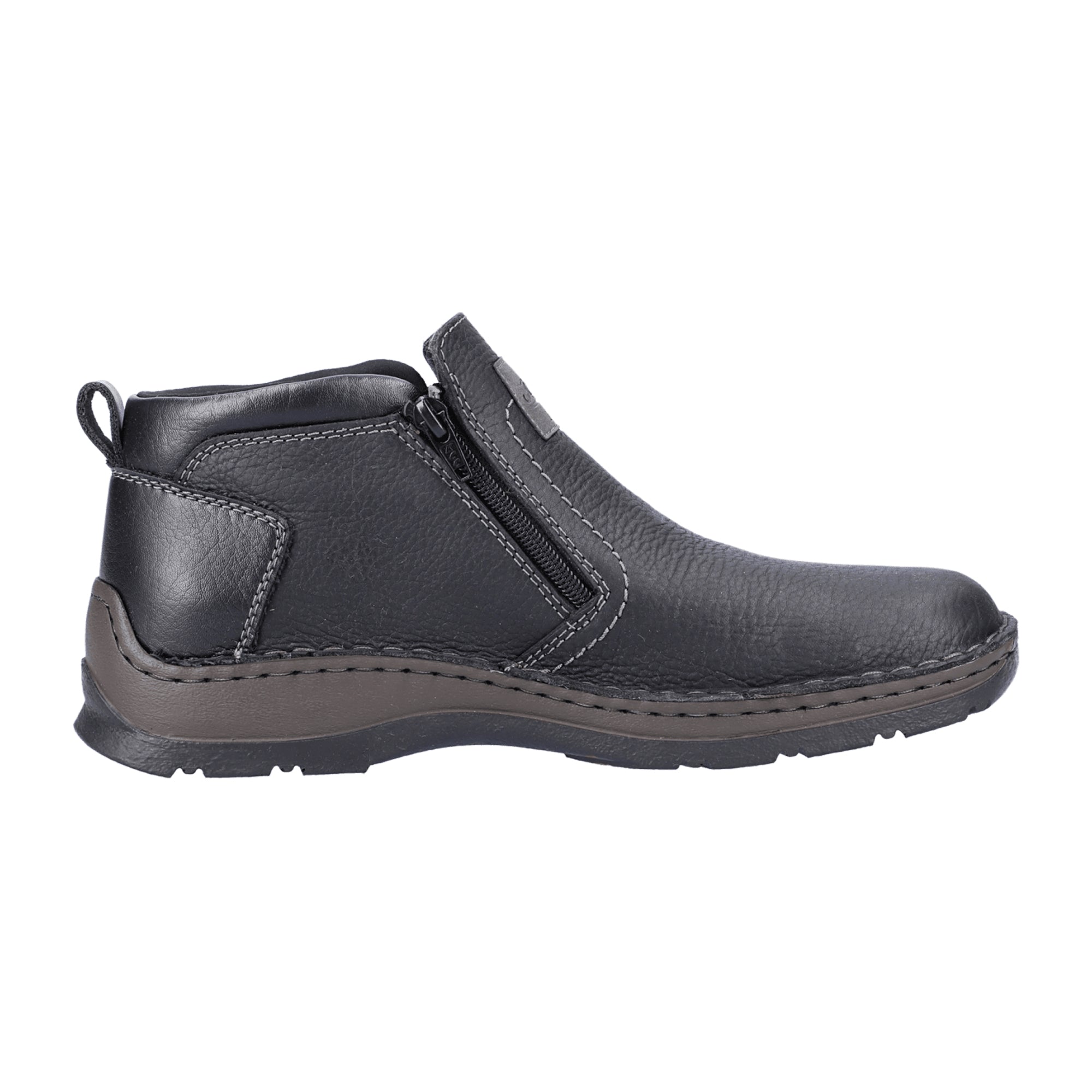 Rieker Men's Black Leather Boots with Zipper and Wool Lining for Winter