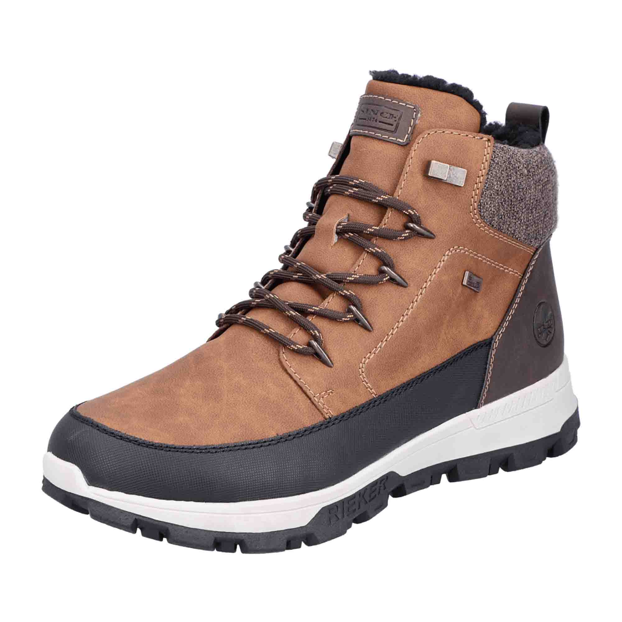 Rieker HWK Men's Brown Boots with Removable Insole and Warm Lining