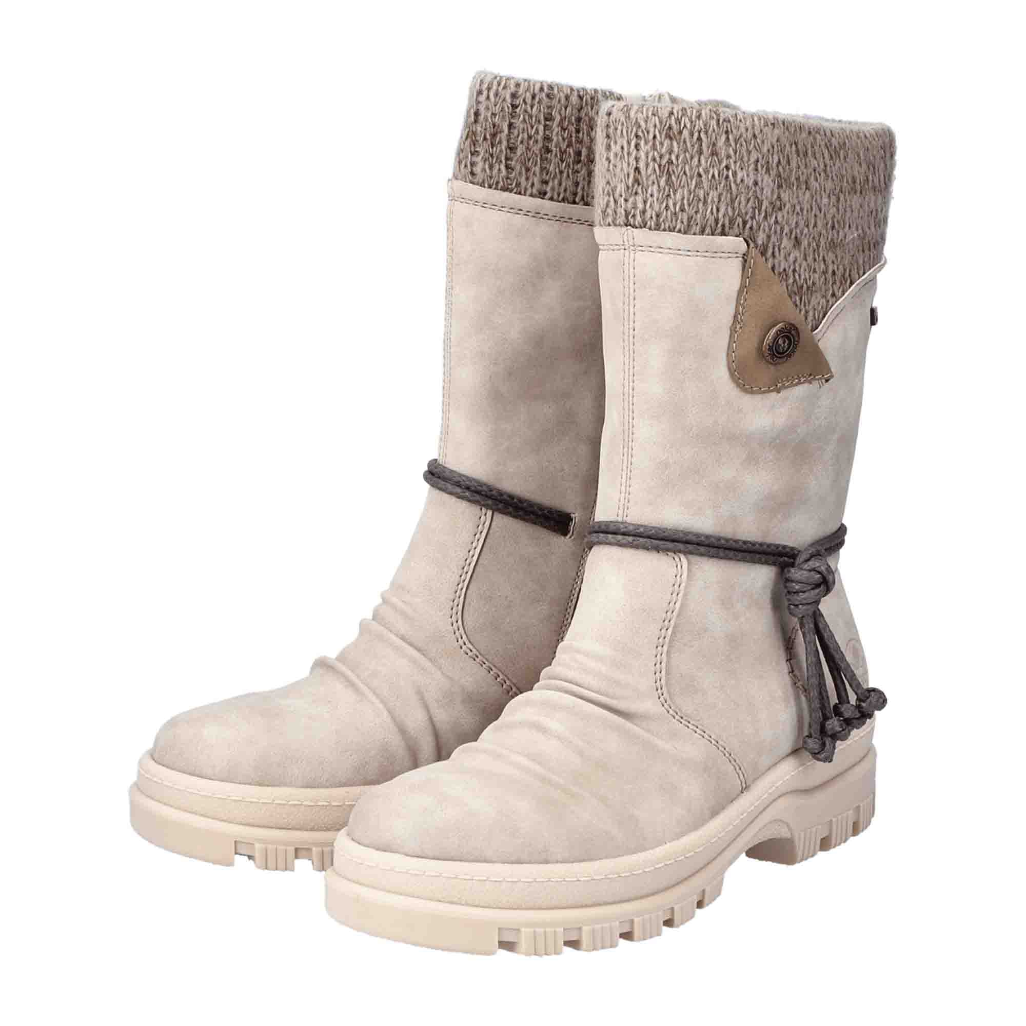 Rieker HWK Beige Women's Boots with Block Heel and Zip Closure for Fall Winter