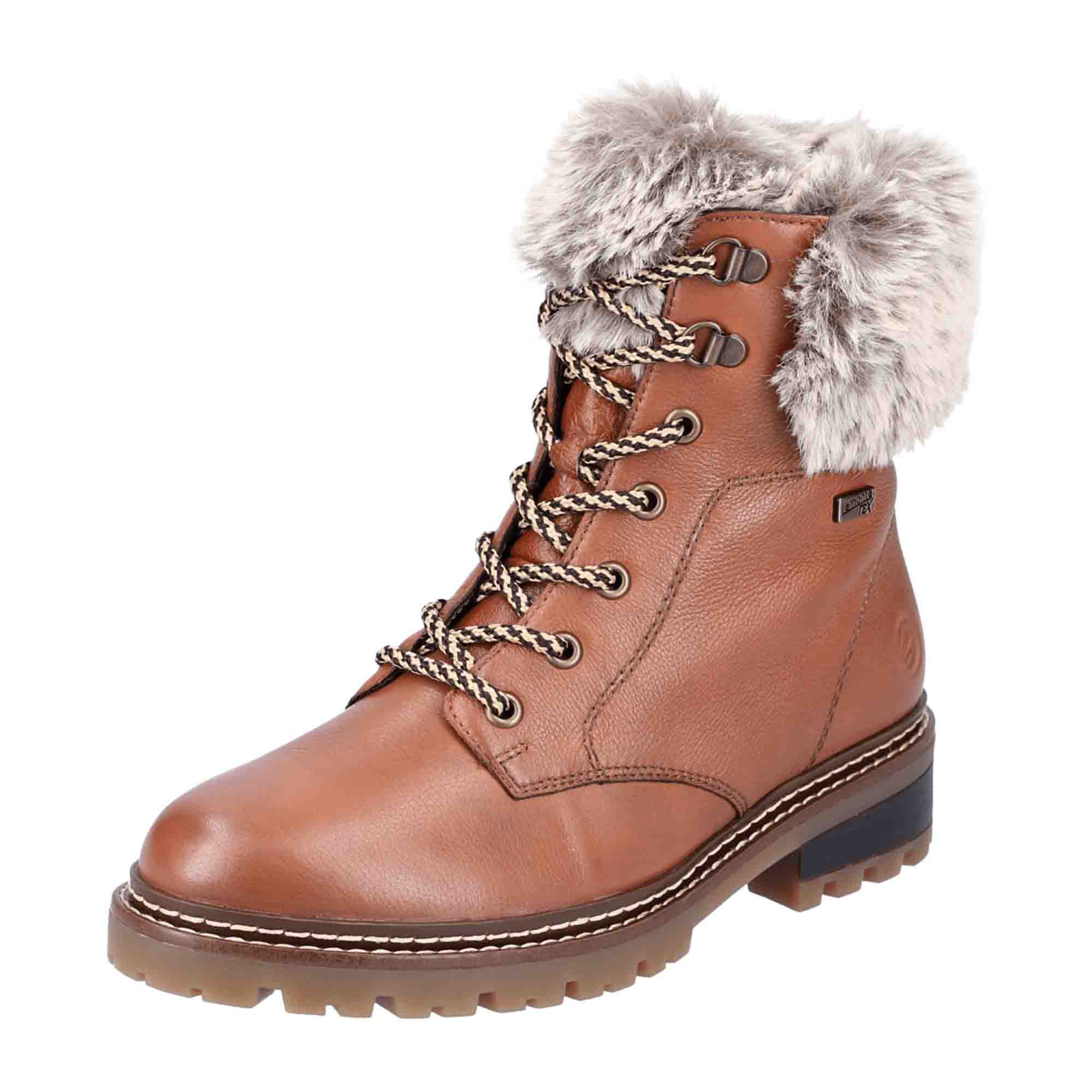 Remonte D0B74-24 Brown Women's Leather Lace-Up Ankle Boots with Zip Closure