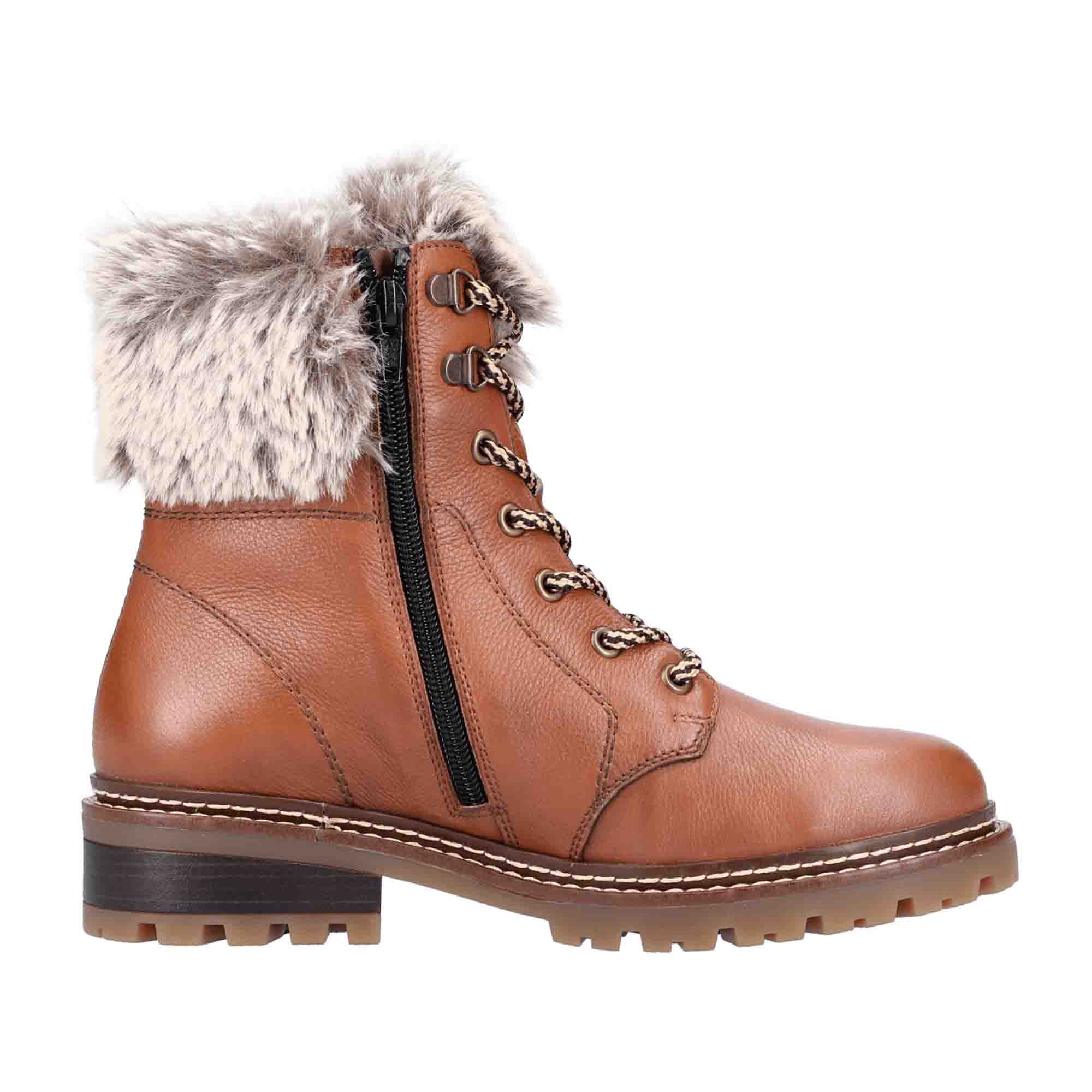 Remonte D0B74-24 Brown Women's Leather Lace-Up Ankle Boots with Zip Closure