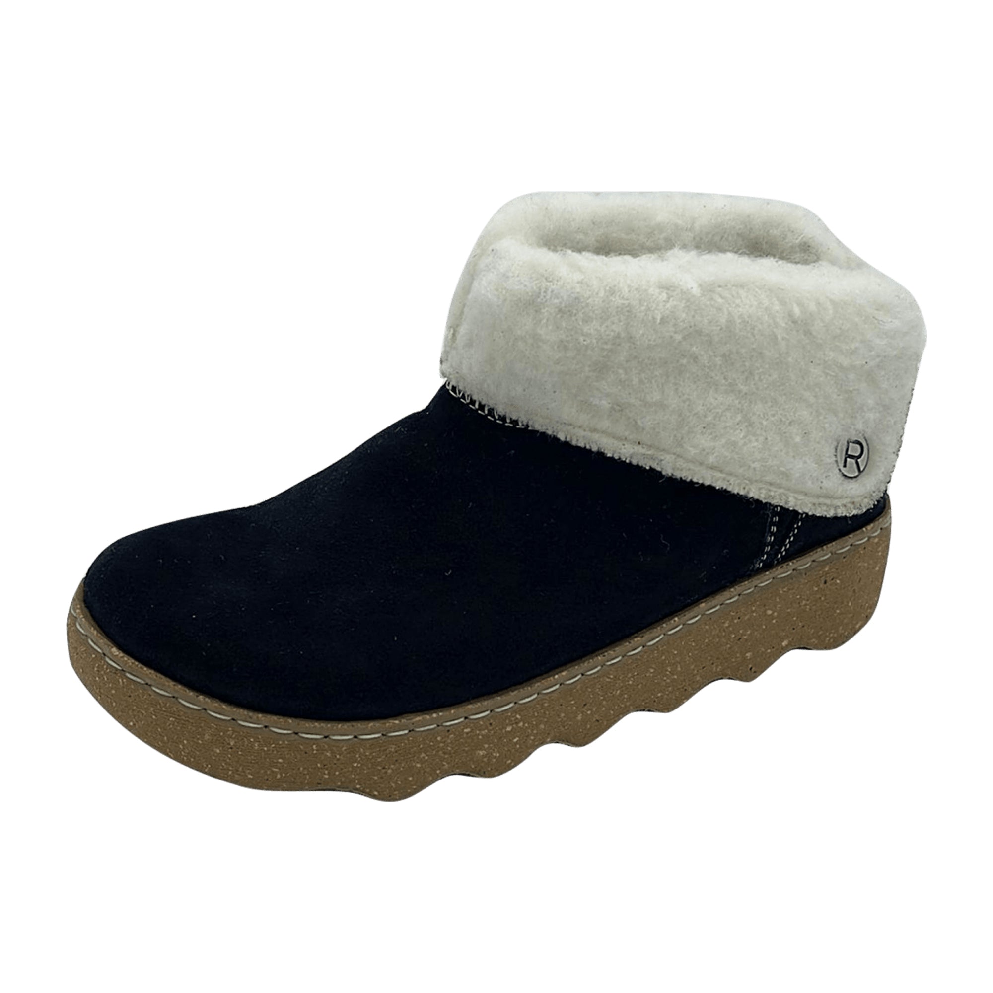 Rohde Women's Black Nubuck Leather House Slippers Warm Lined Slip-On