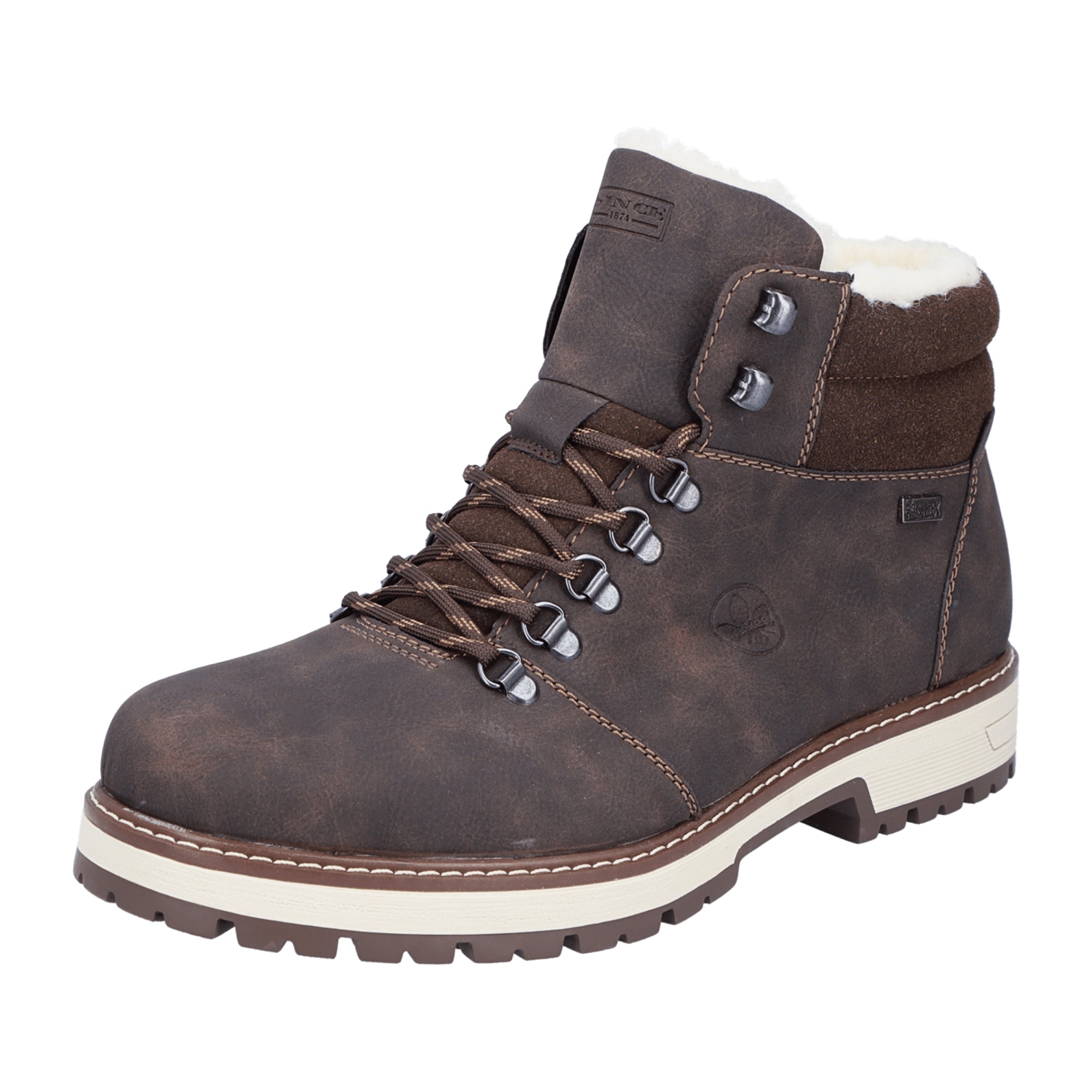 Rieker Men's Brown Boots F8333-25 Lace-Up Warm Lined Faux Leather Winter Shoes
