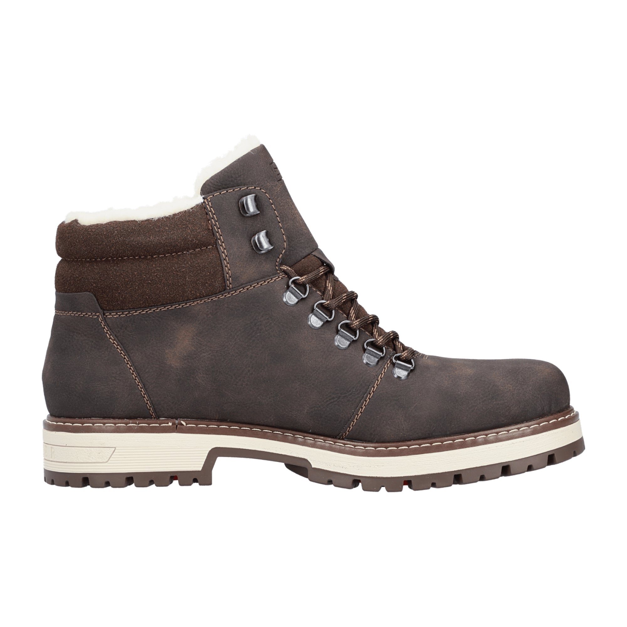 Rieker Men's Brown Boots F8333-25 Lace-Up Warm Lined Faux Leather Winter Shoes