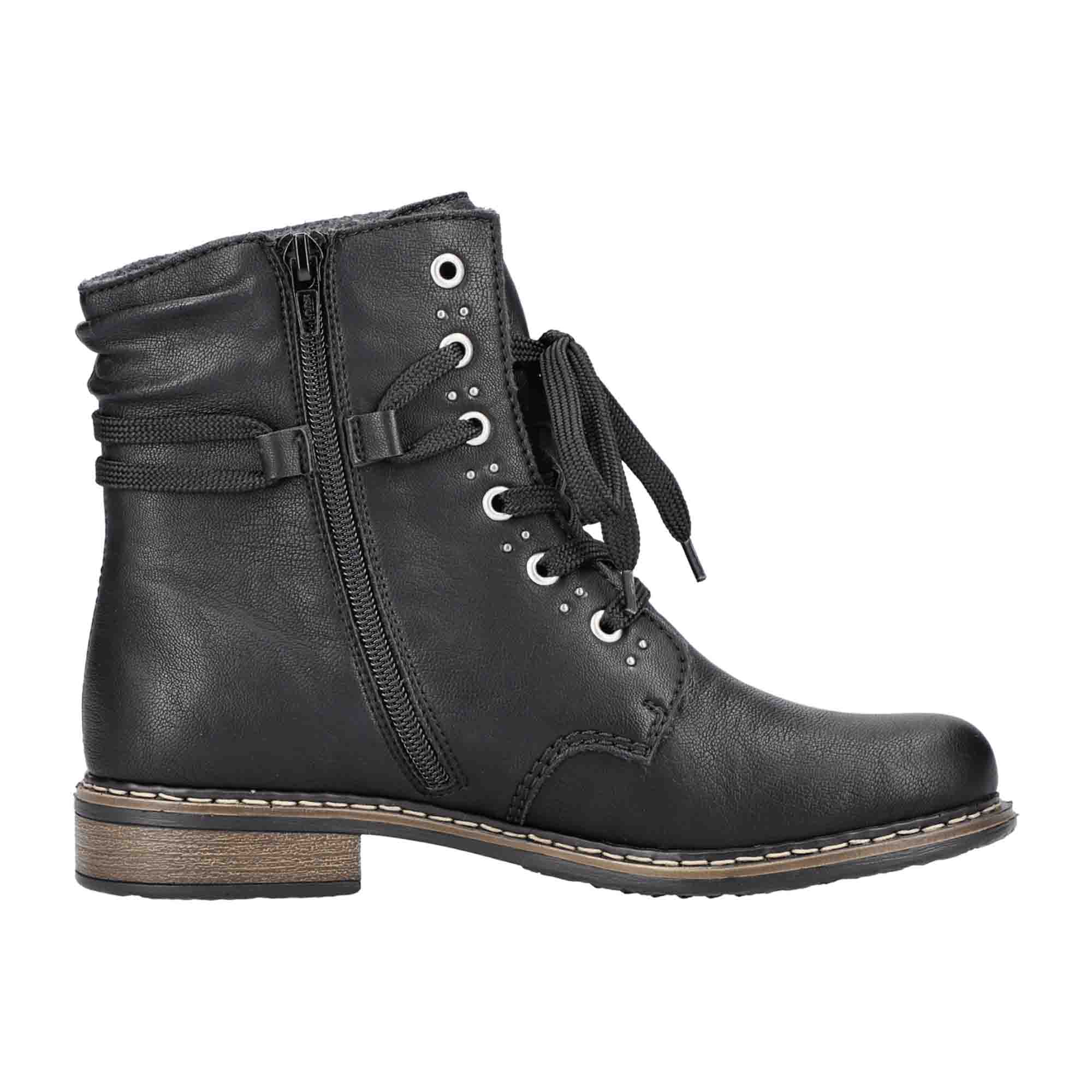 Rieker Women's Black Lace-Up Ankle Boots with Warm Lining and Easy Zip Closure