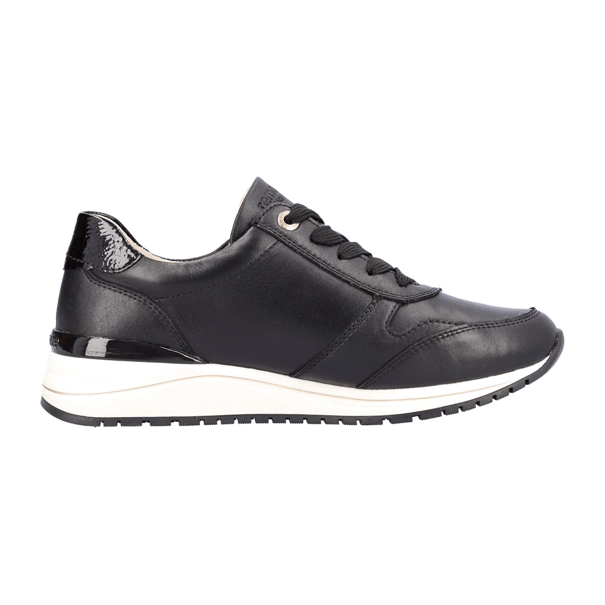 Remonte Women's Black Leather Sneakers with Zip and Lace Closure