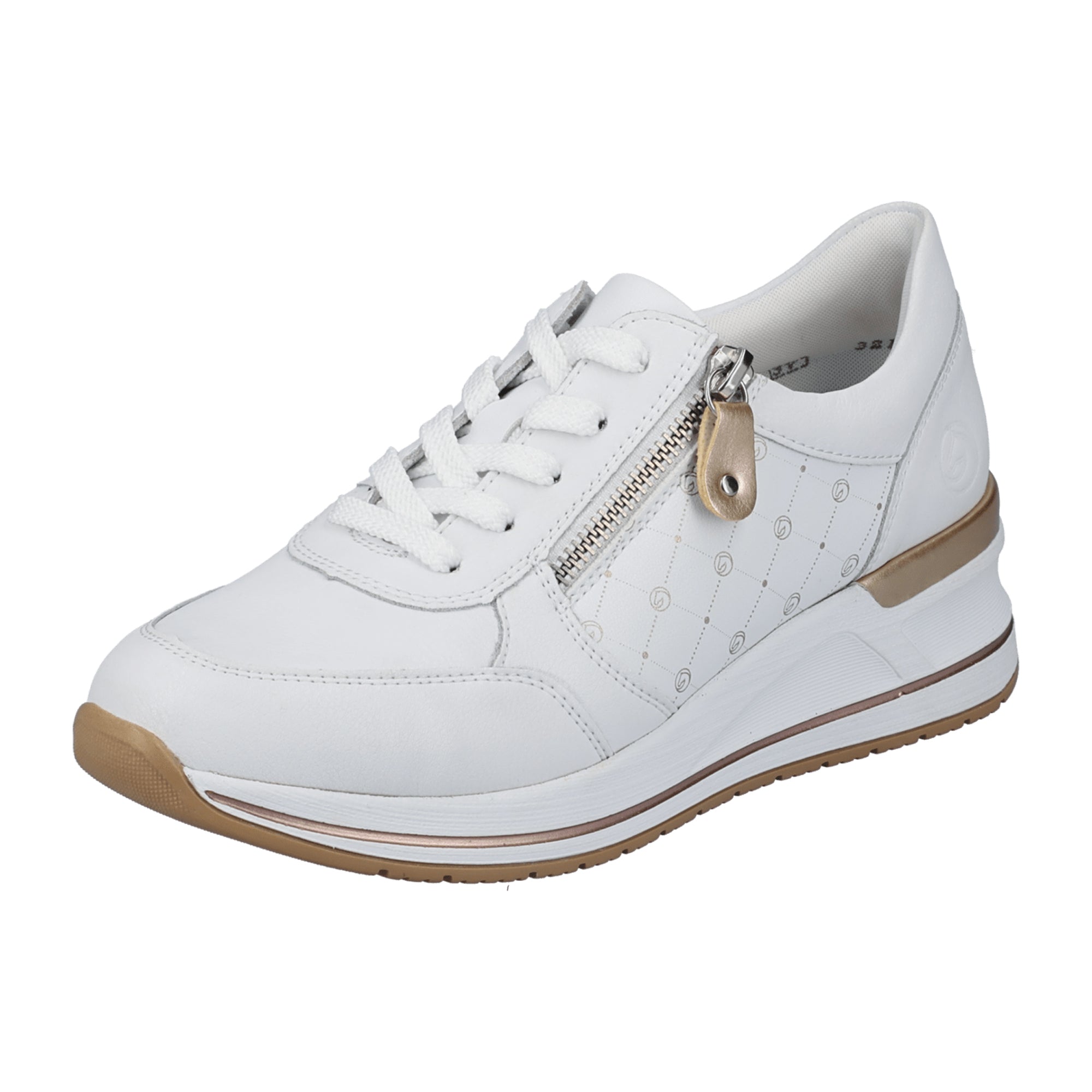Remonte Women's White Leather Sneakers with Lace and Zip Closure