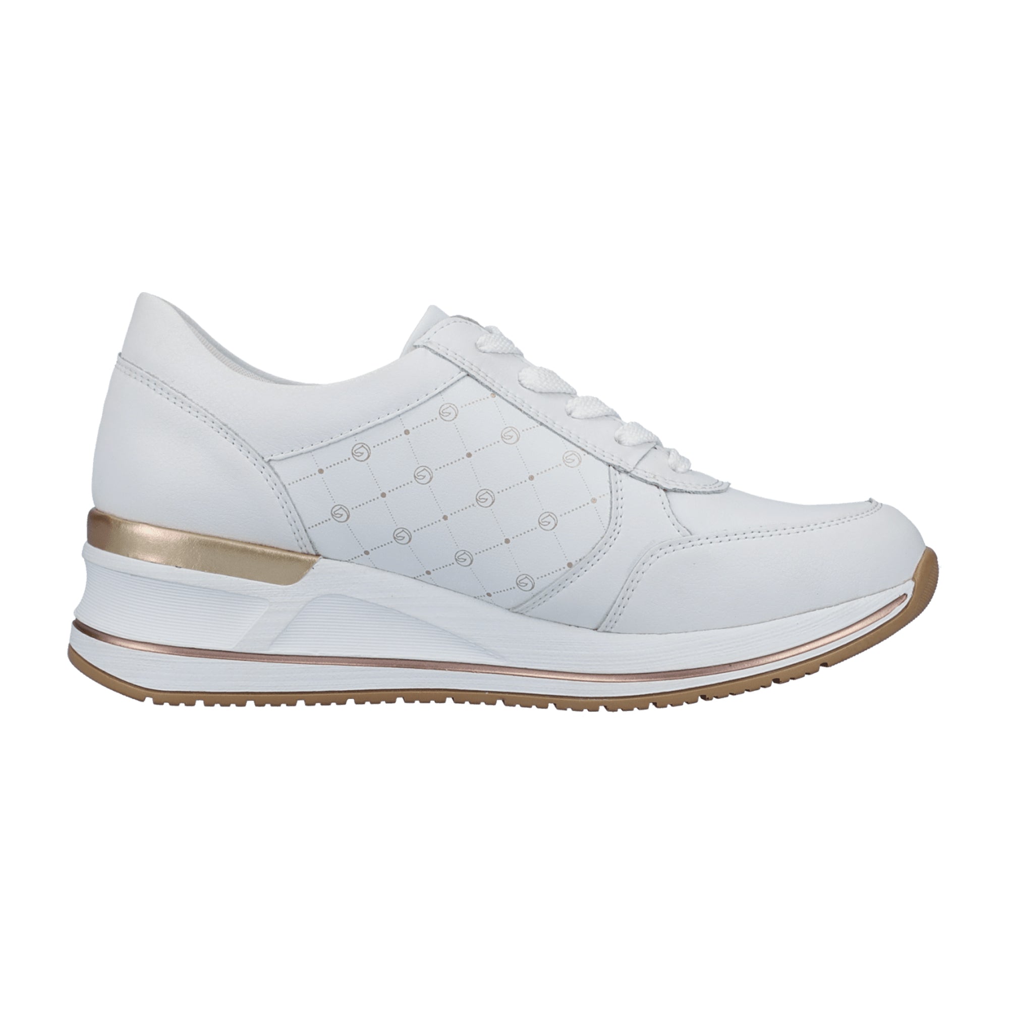 Remonte Women's White Leather Sneakers with Lace and Zip Closure