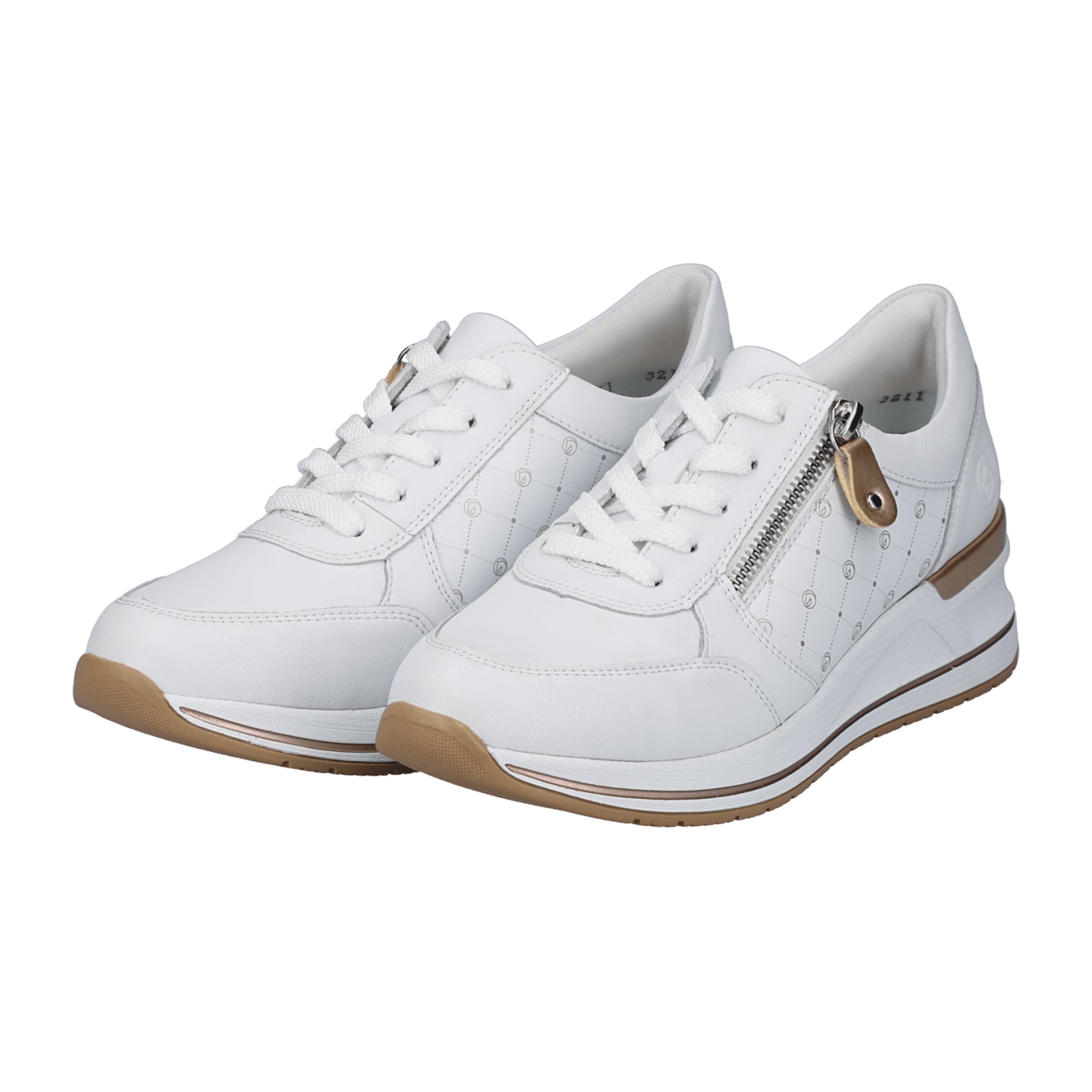 Remonte Women's White Leather Sneakers with Lace and Zip Closure