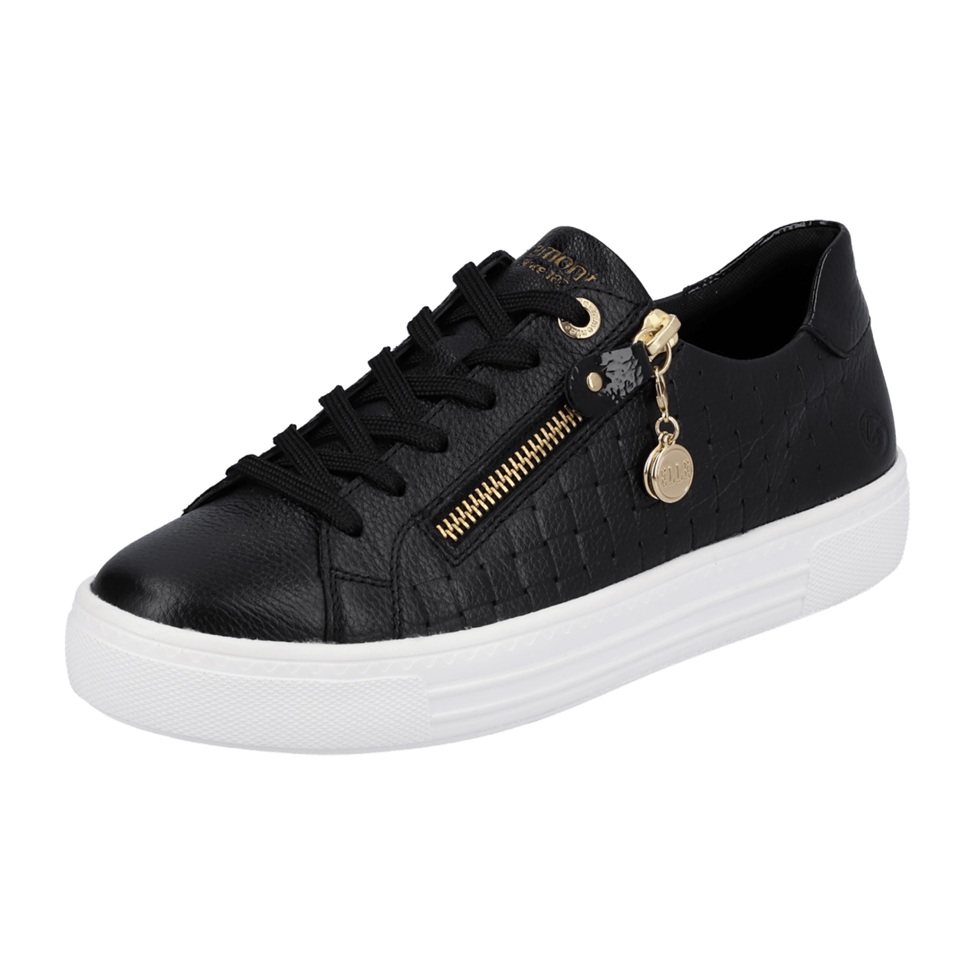 Remonte FS Women's Black Leather Sneakers with Zip Closure and Comfort Fit