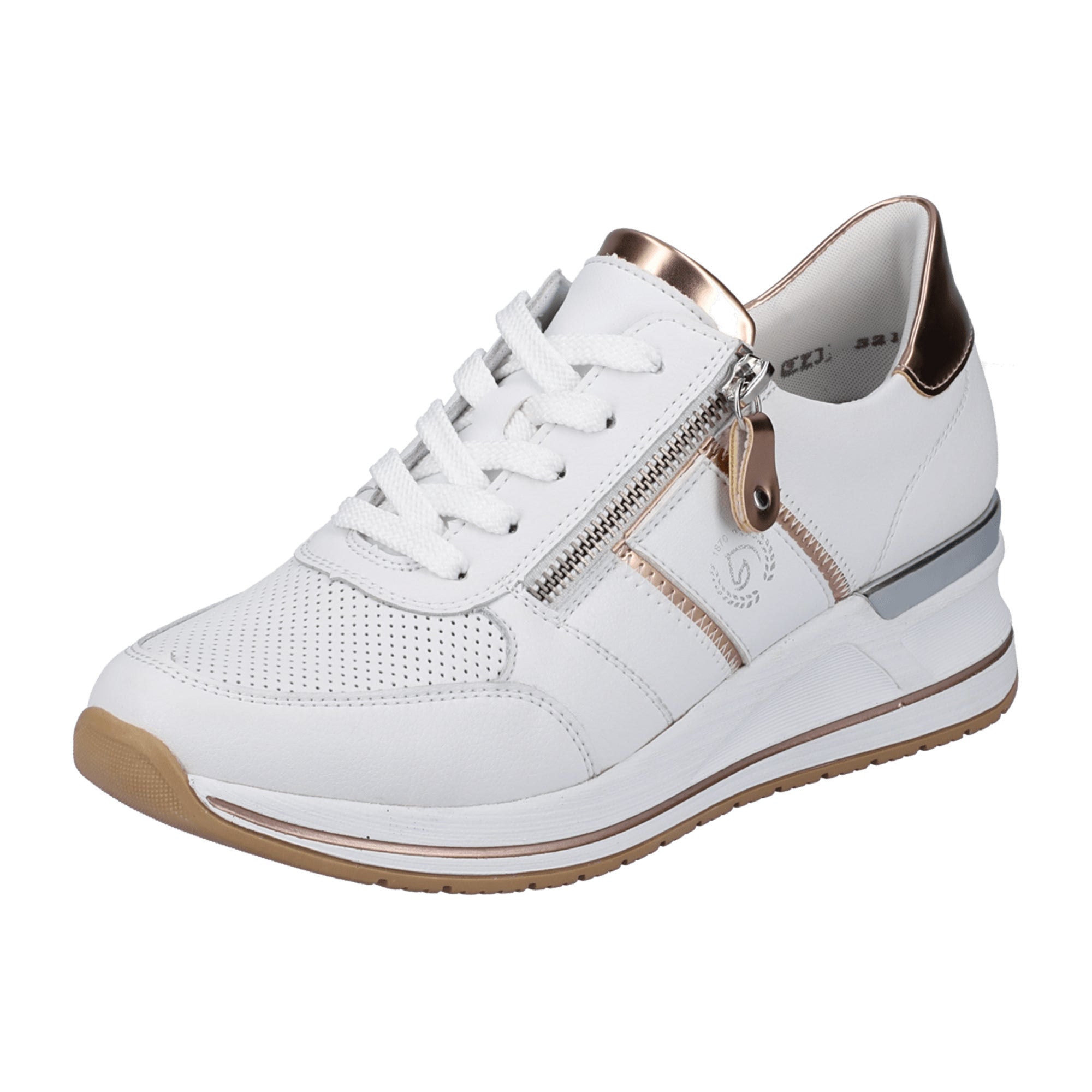 Remonte Women's White Leather Sneaker Wedges with Zip and Lace-Up Closure
