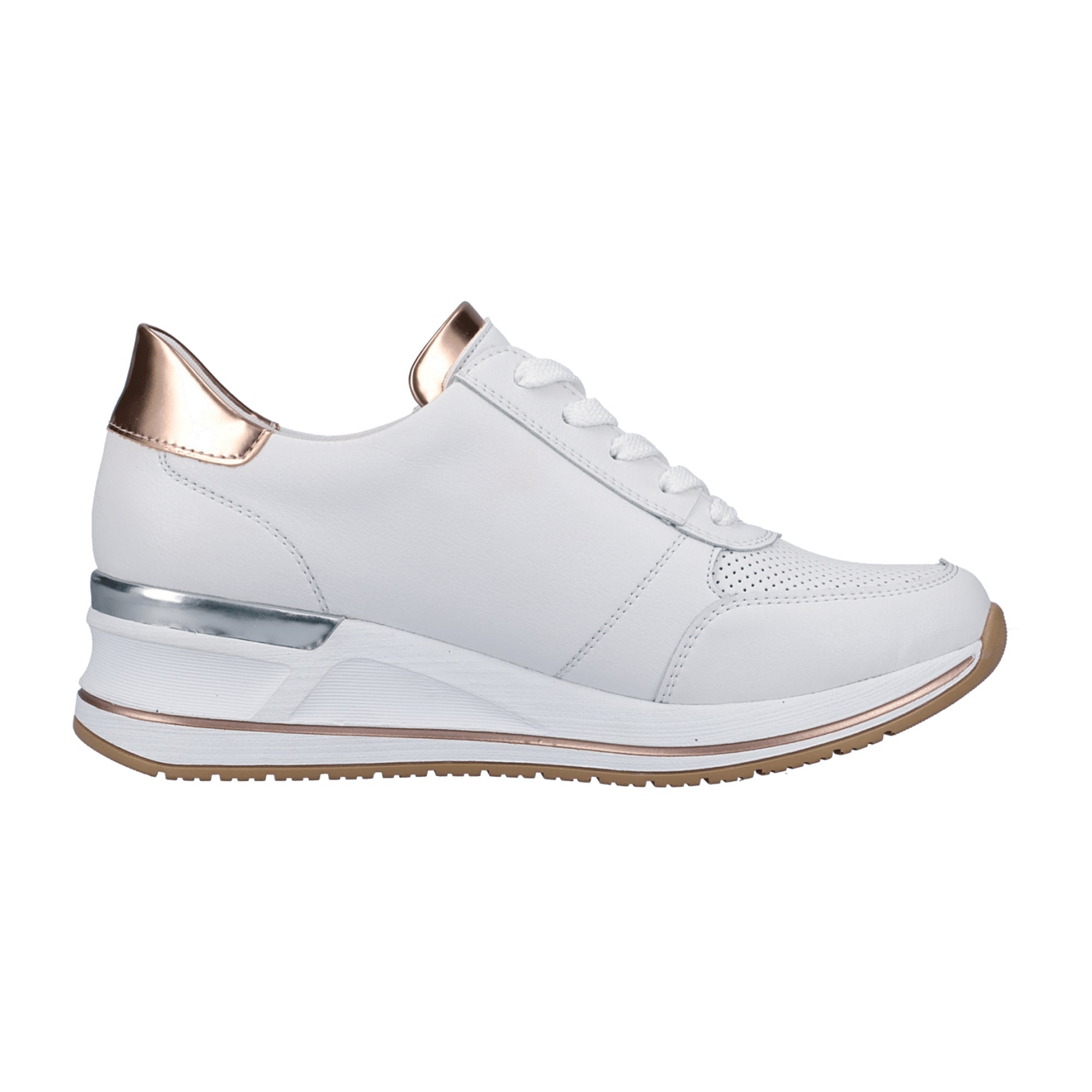 Remonte Women's White Leather Sneaker Wedges with Zip and Lace-Up Closure