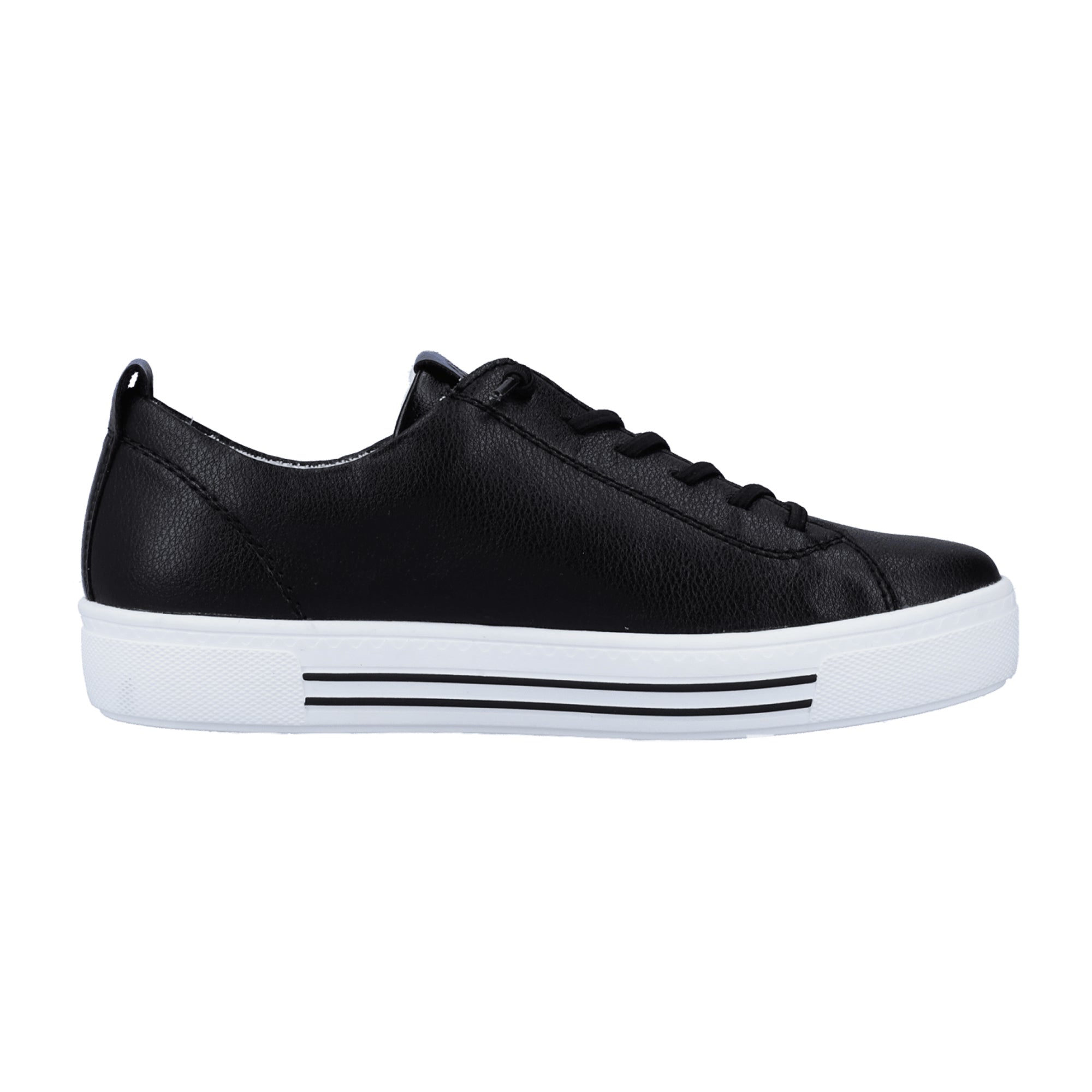Remonte Women's Black Leather Platform Sneakers with Laces and Elastic Strap