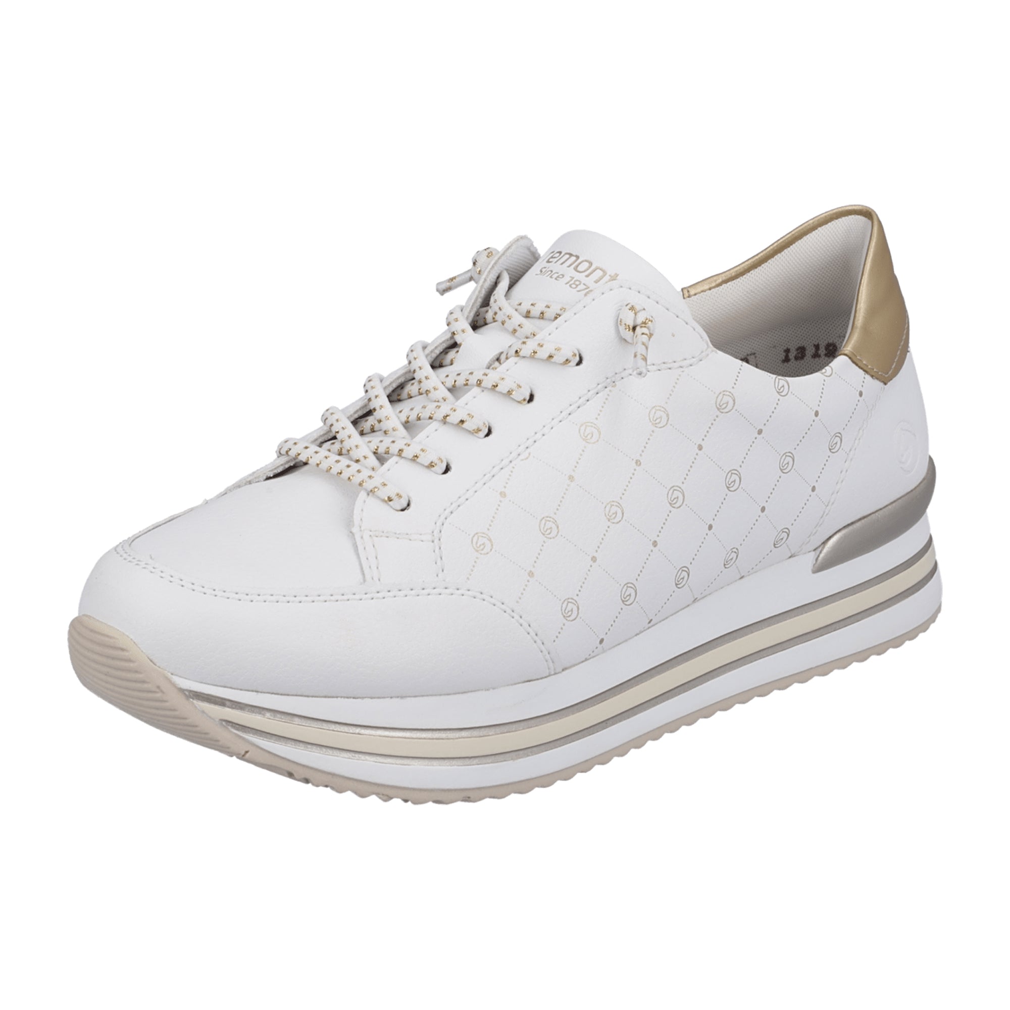 Remonte Women's White Leather Sneakers with Removable Insole and Elastic Laces