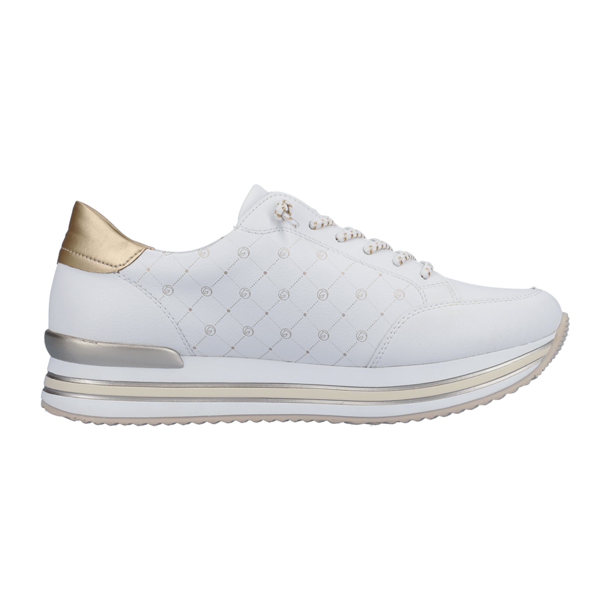Remonte Women's White Leather Sneakers with Removable Insole and Elastic Laces