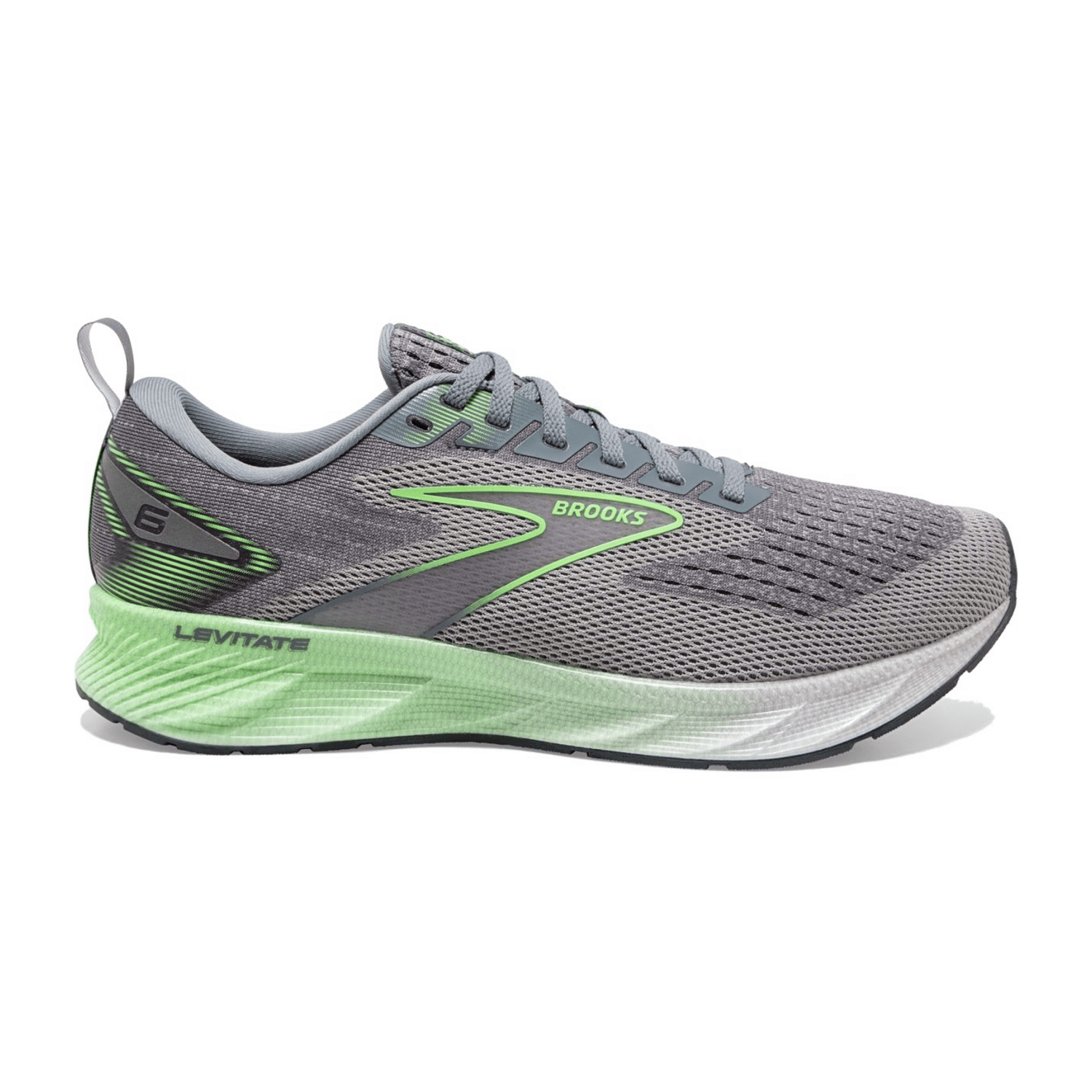 Brooks Levitate 6 Men's Running Shoes in Grey/Neon Green/Primer Mesh with Lace-Up Closure