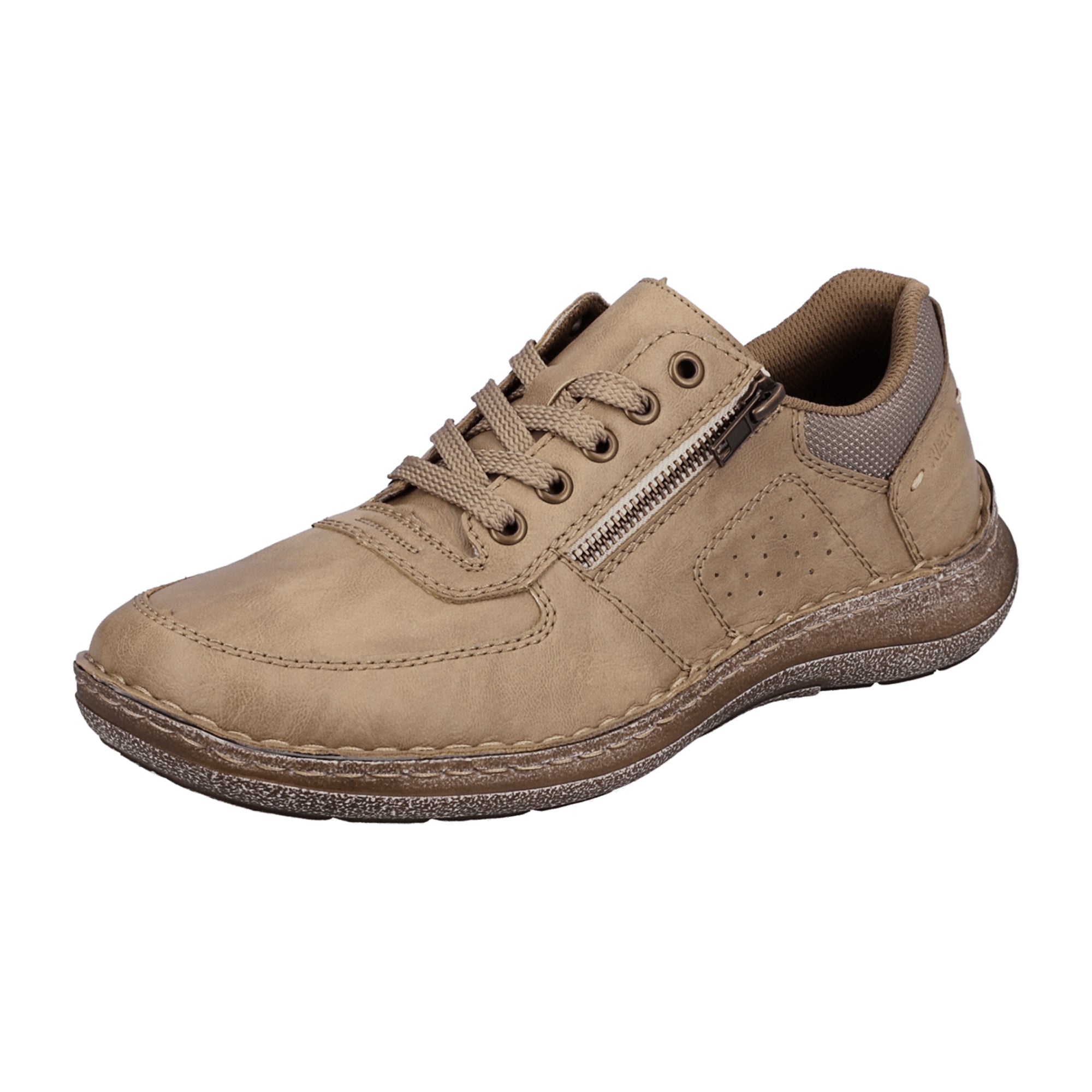 Rieker Beige Men's Lace-Up Shoes with Zipper and Cushioned Sole