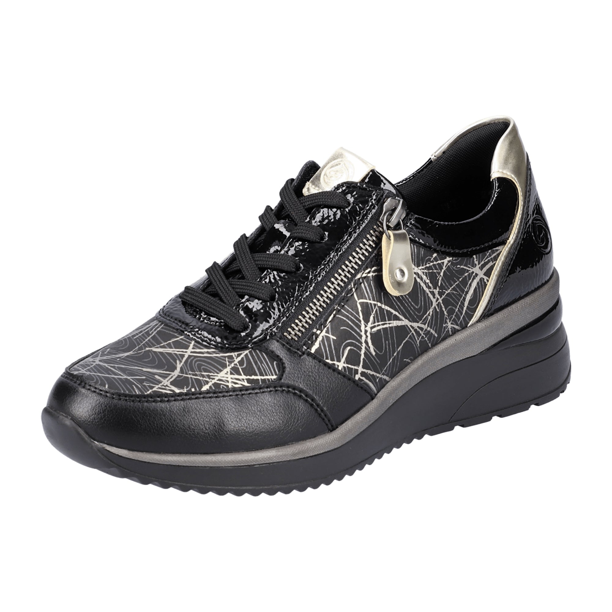 Remonte Women's Black Sneakers with Wedge Heel Stylish and Comfortable Design
