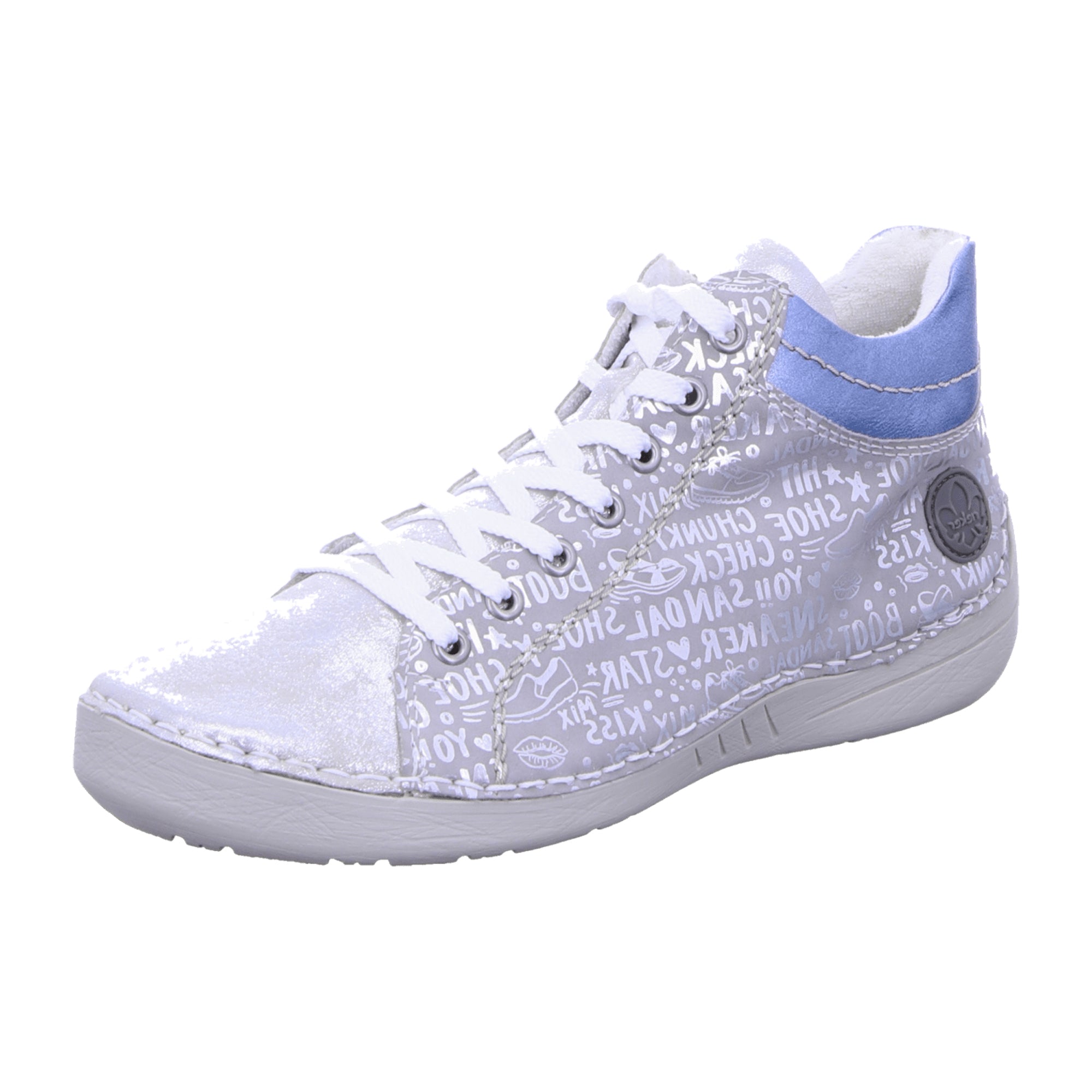 Rieker Comfortable Women's Ankle Boots Silver with Laces and Zip Closure