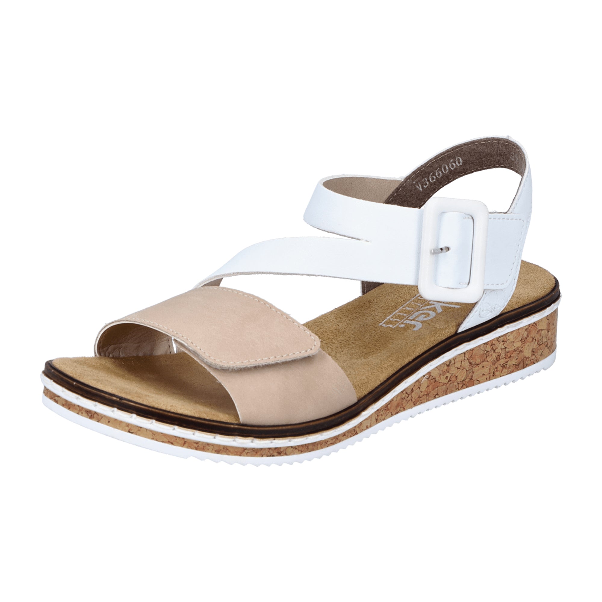 Rieker Beige Women's Sandals with Wedge Heel and Velcro Strap