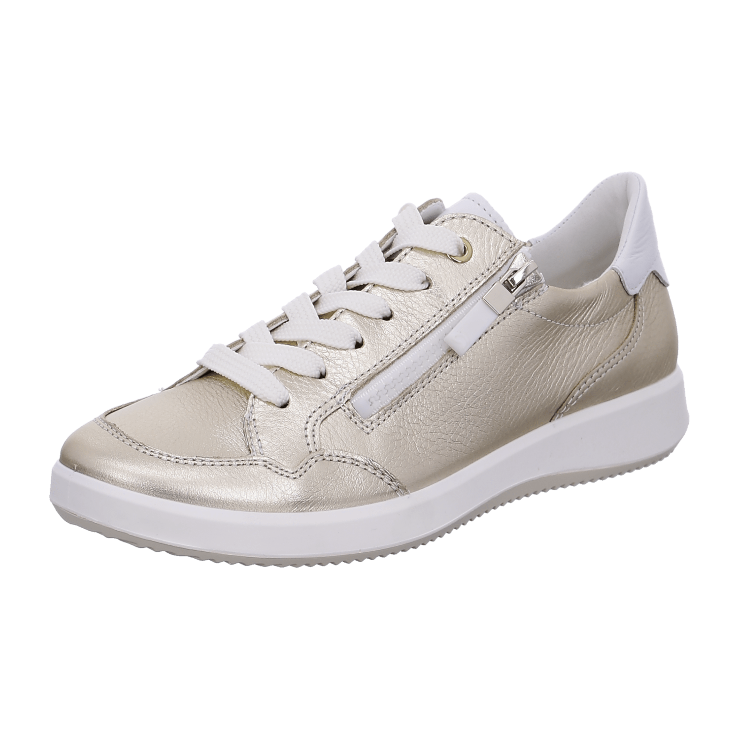 ARA ROMA Women's Leather Sneakers in Gold with Lace-Up Closure