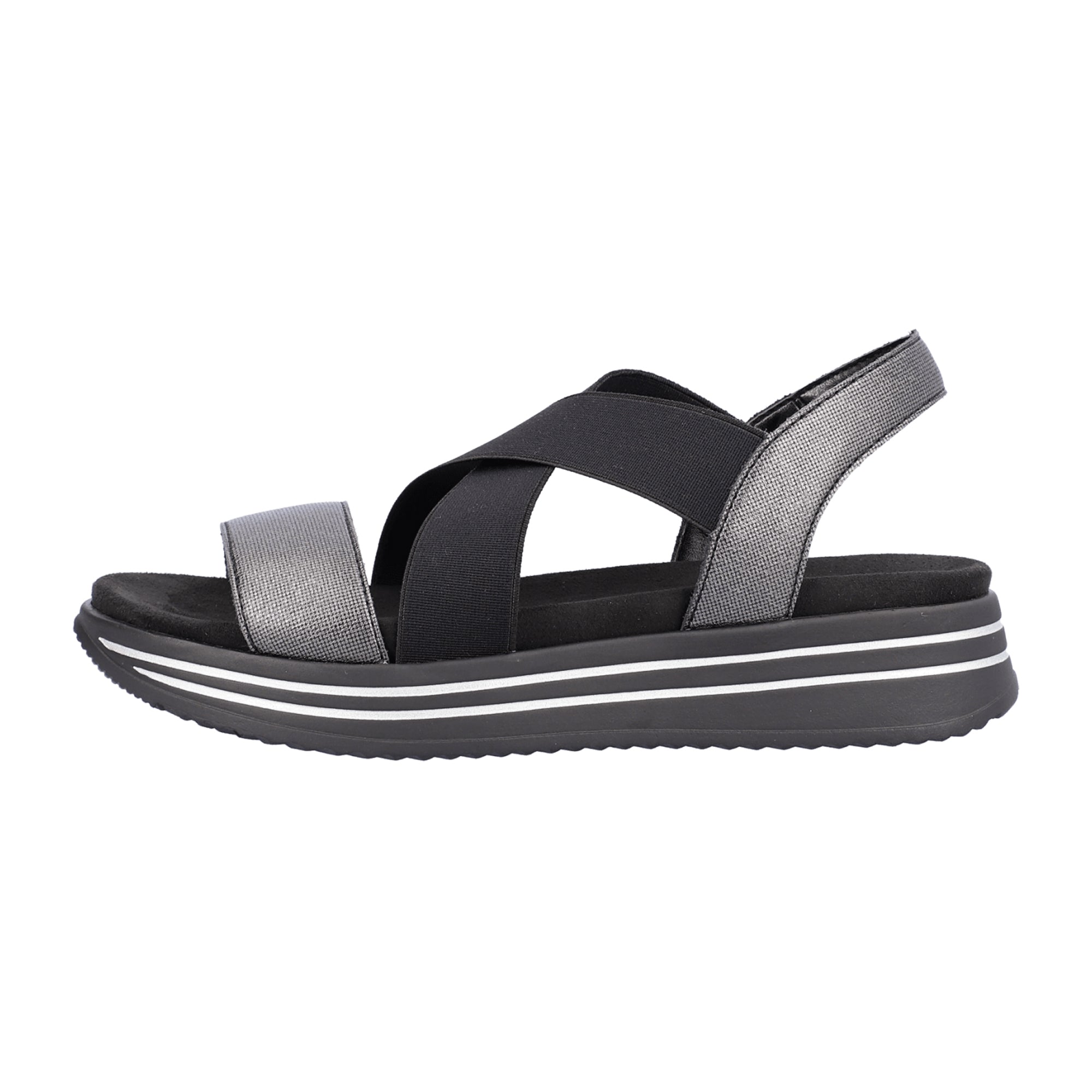 Remonte Women's Black Leather Sandals with Comfort Features and Elastic Insert