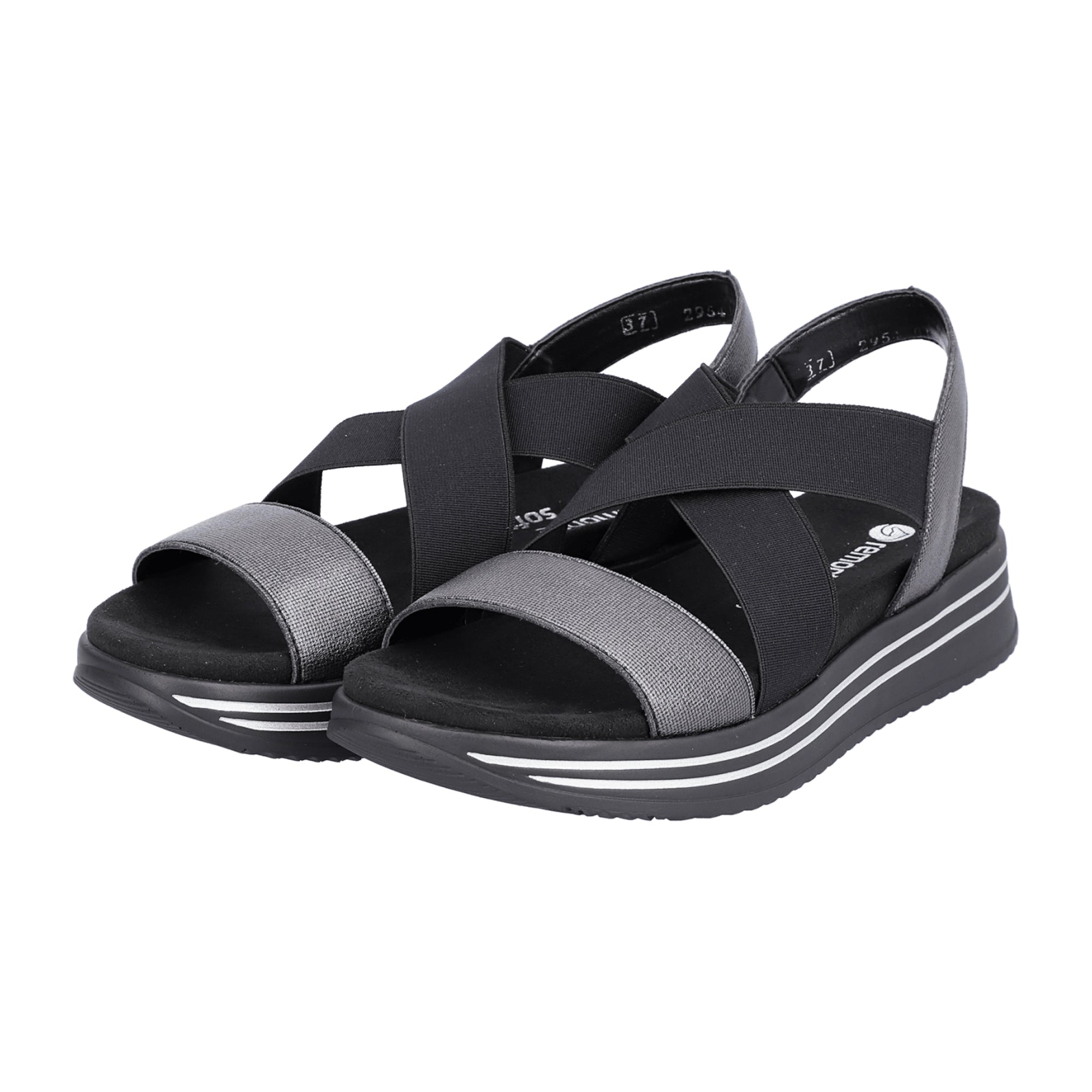Remonte Women's Black Leather Sandals with Comfort Features and Elastic Insert