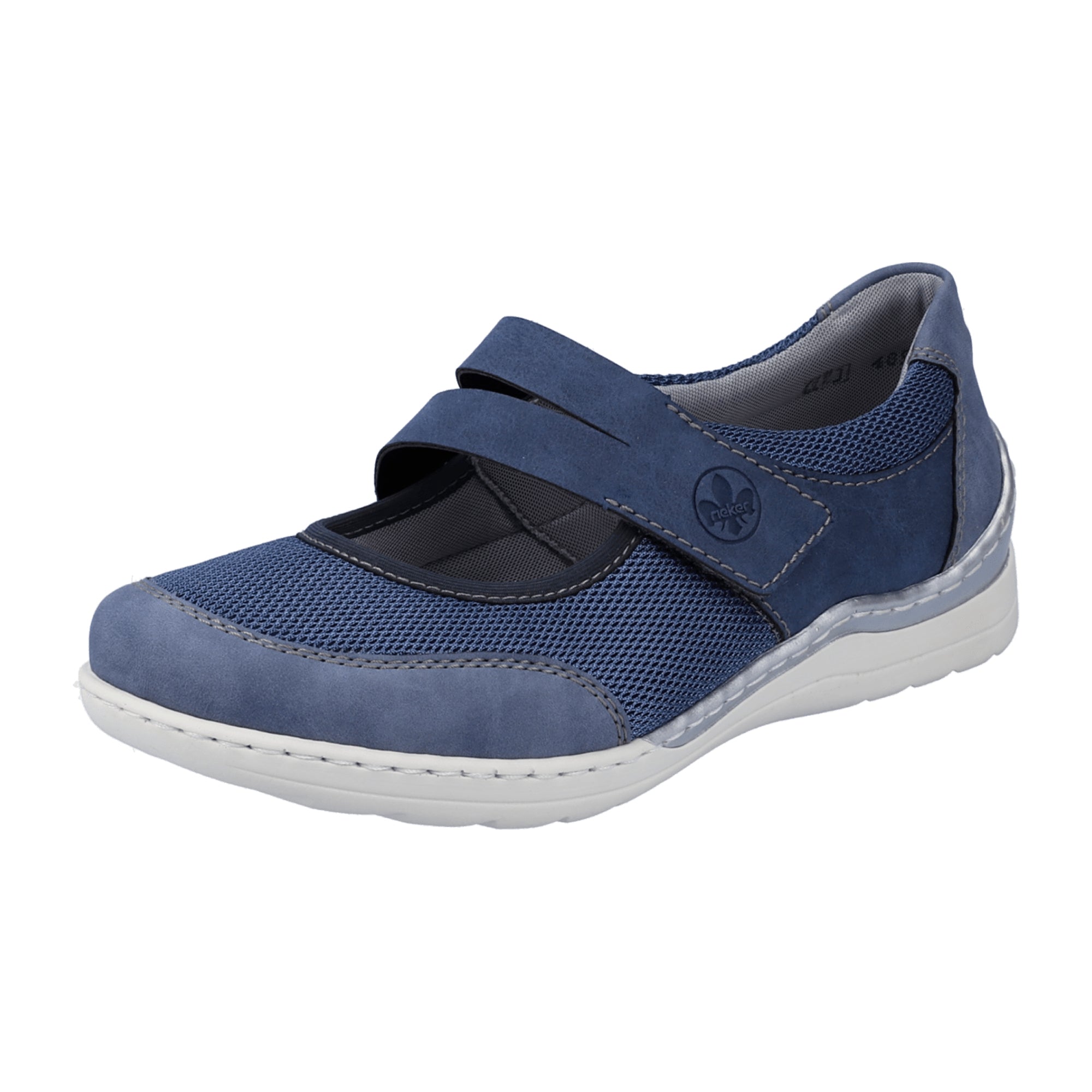 Rieker Comfortable Women's Blue Slip-On Shoes with Velcro Strap and Cushioned Sole