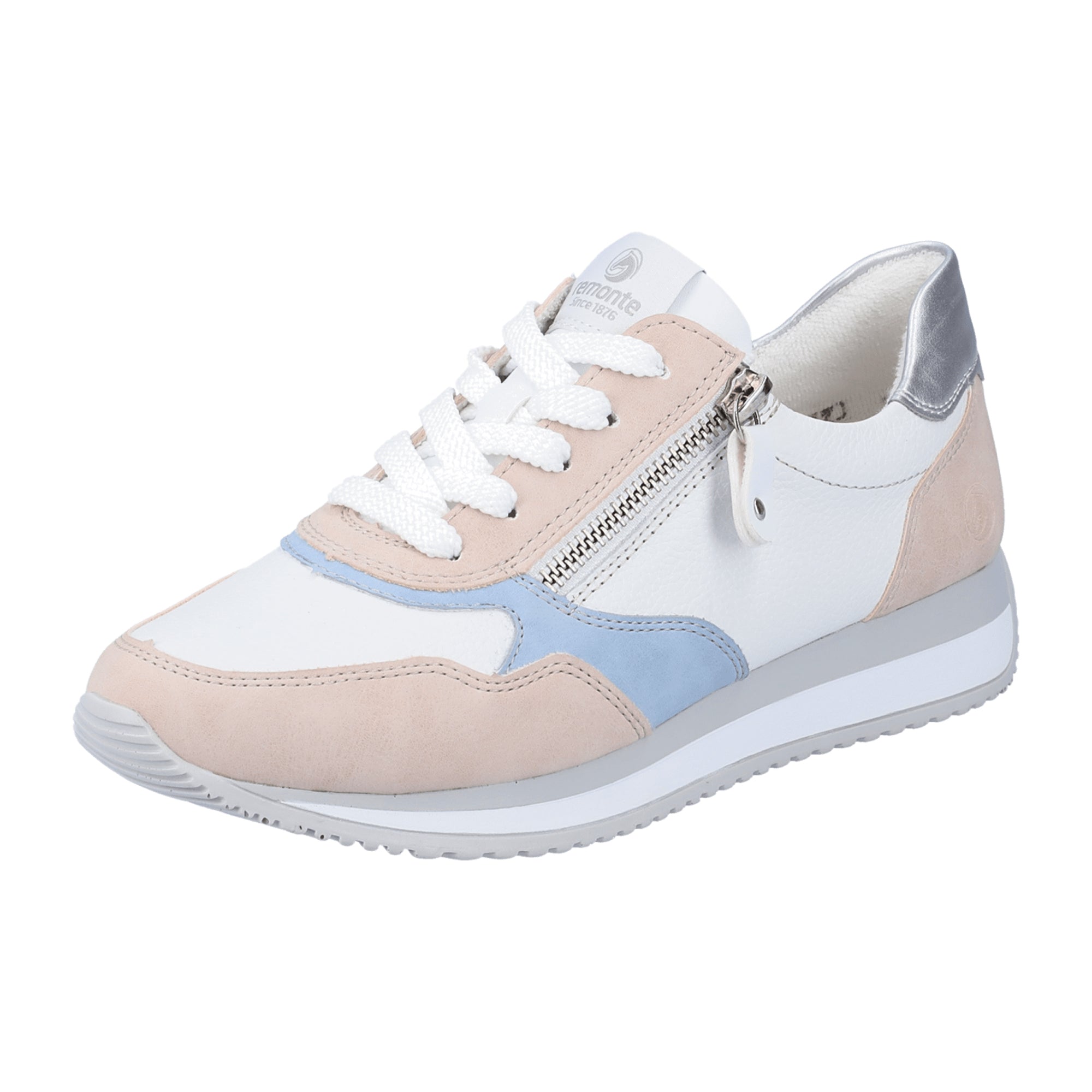 Remonte Women's White Leather Sneakers with Zipper and Breathable Microvelour Lining