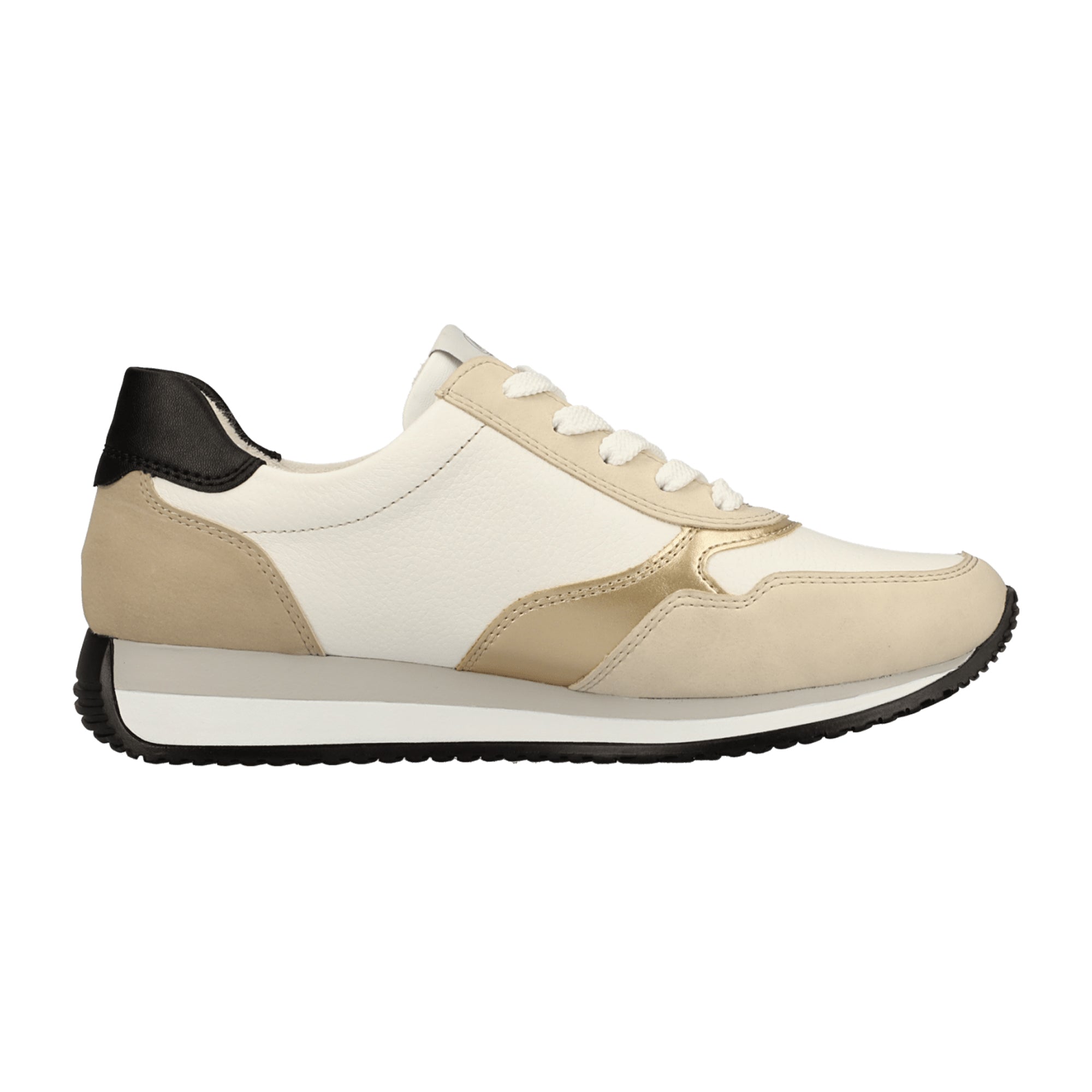 Remonte Beige Women's Leather Sneakers with Zip and Lace-Up Closure