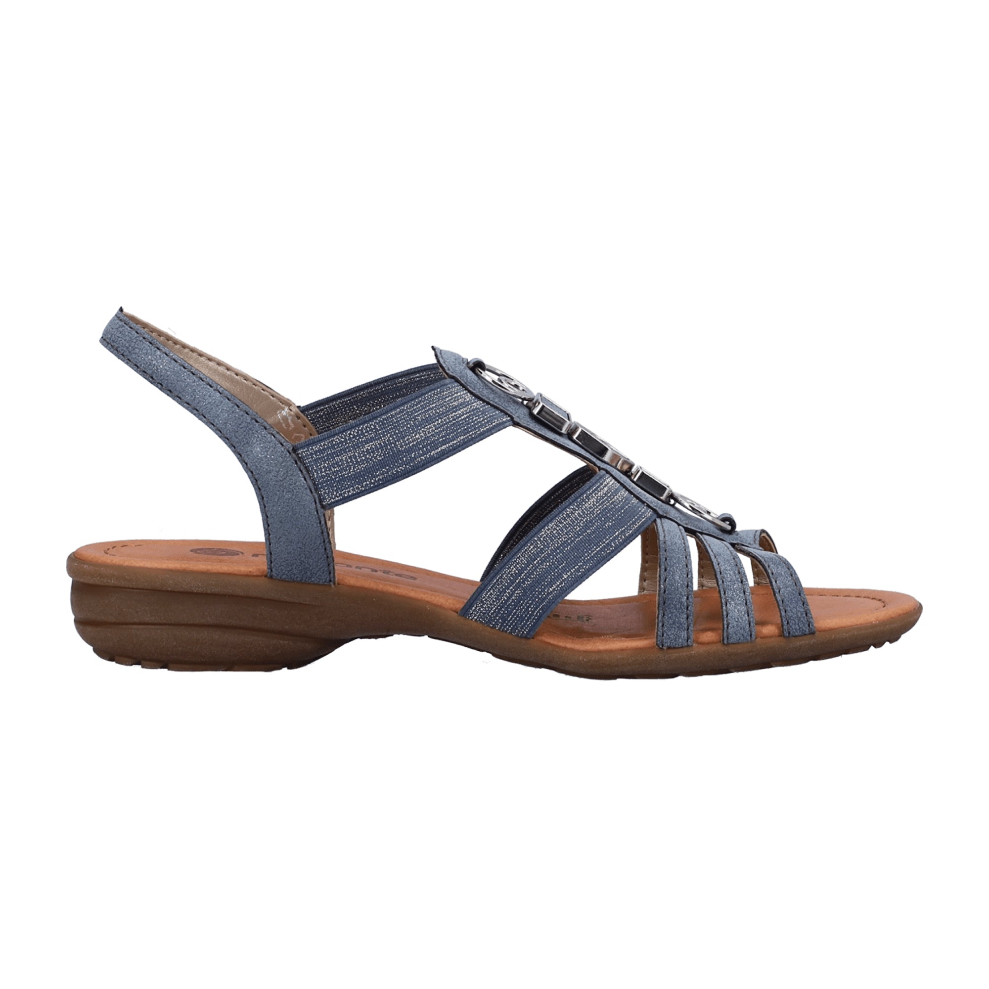 Remonte Blue Strappy Sandals for Women with Elastic Insert and Decorative Elements