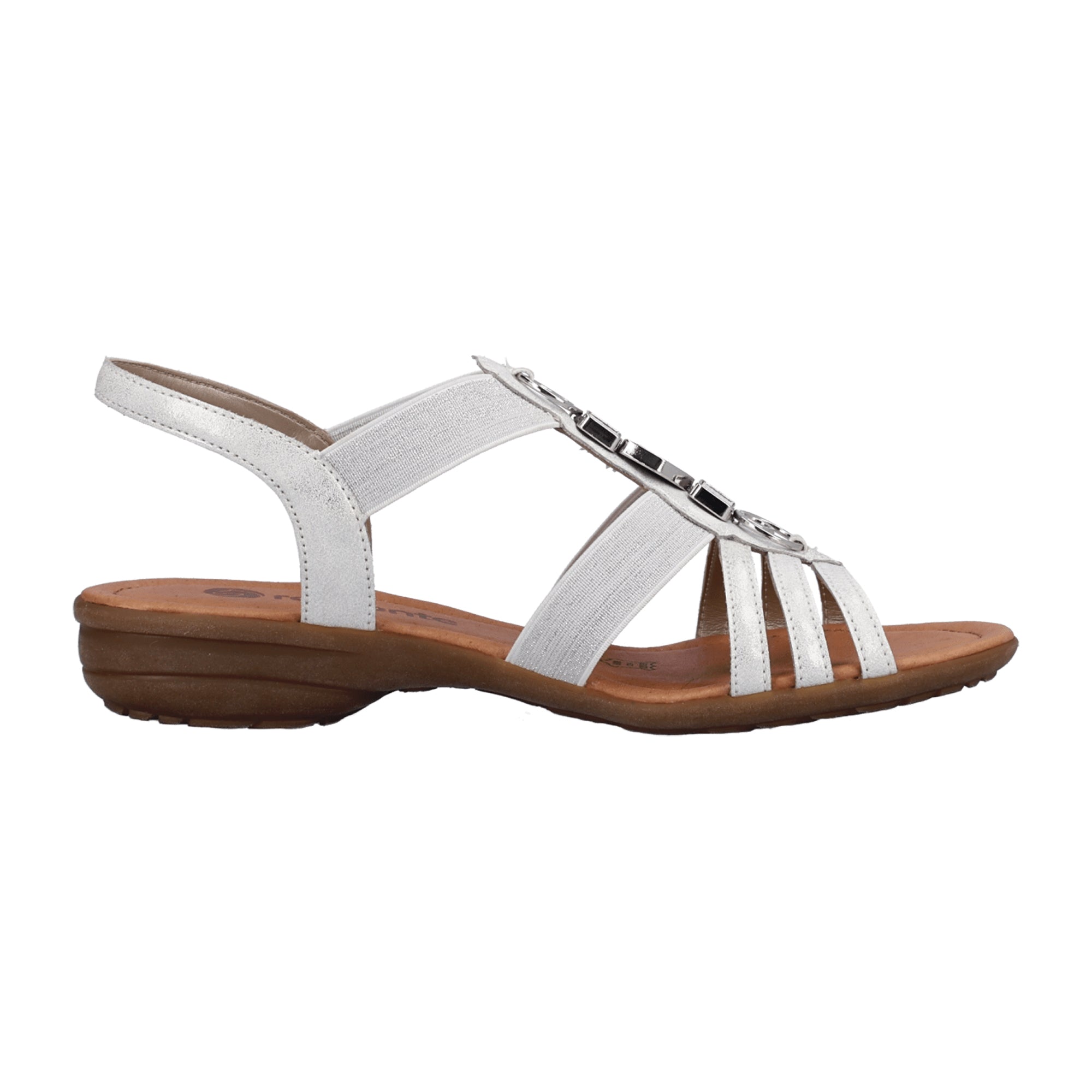 Remonte Women's White Sandals with Elastic Strap and Decorative Elements